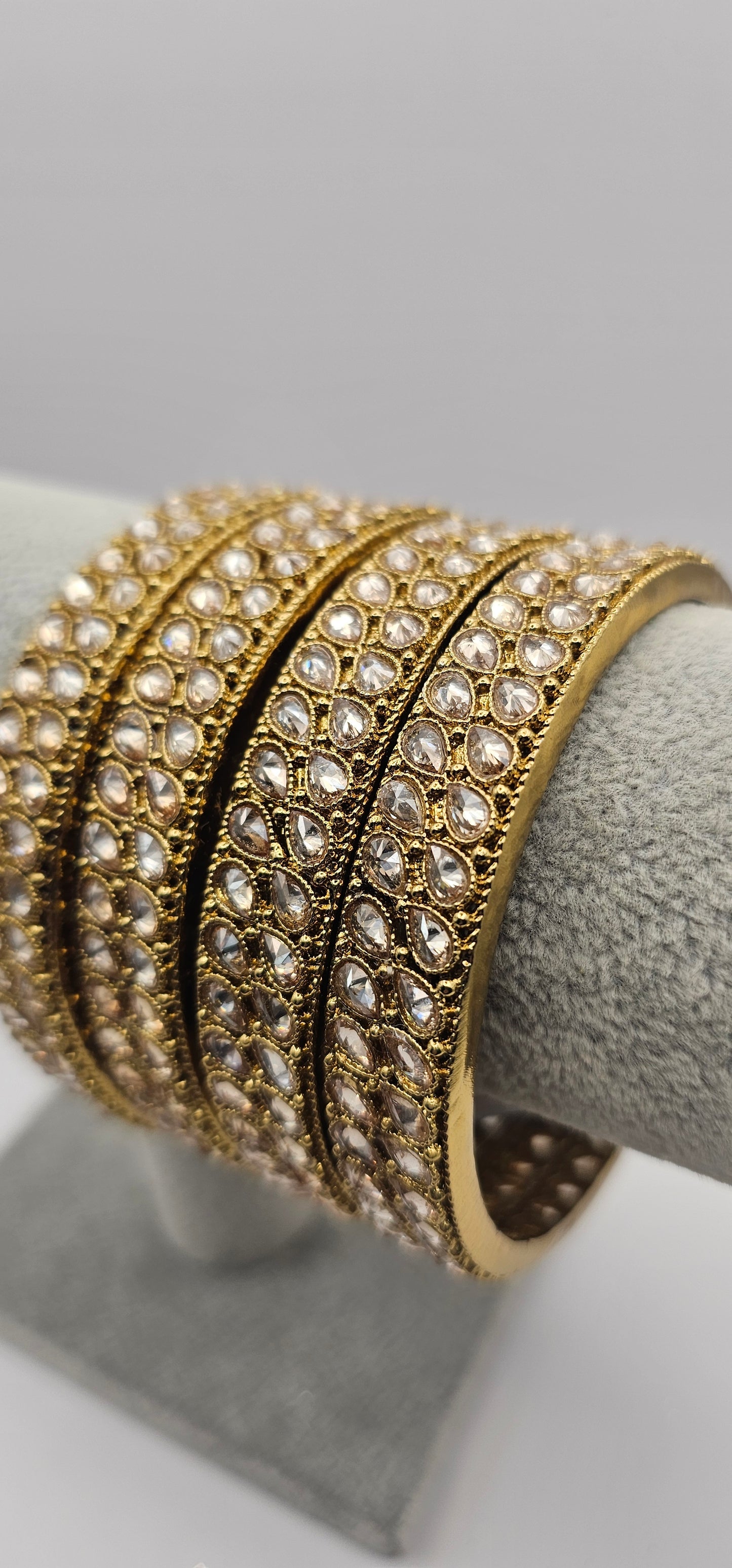 Antique Gold Champagne Zircon Thick Heavy Kada Bangles End Bangles Indian Pakistani Jewelley Size 2.10