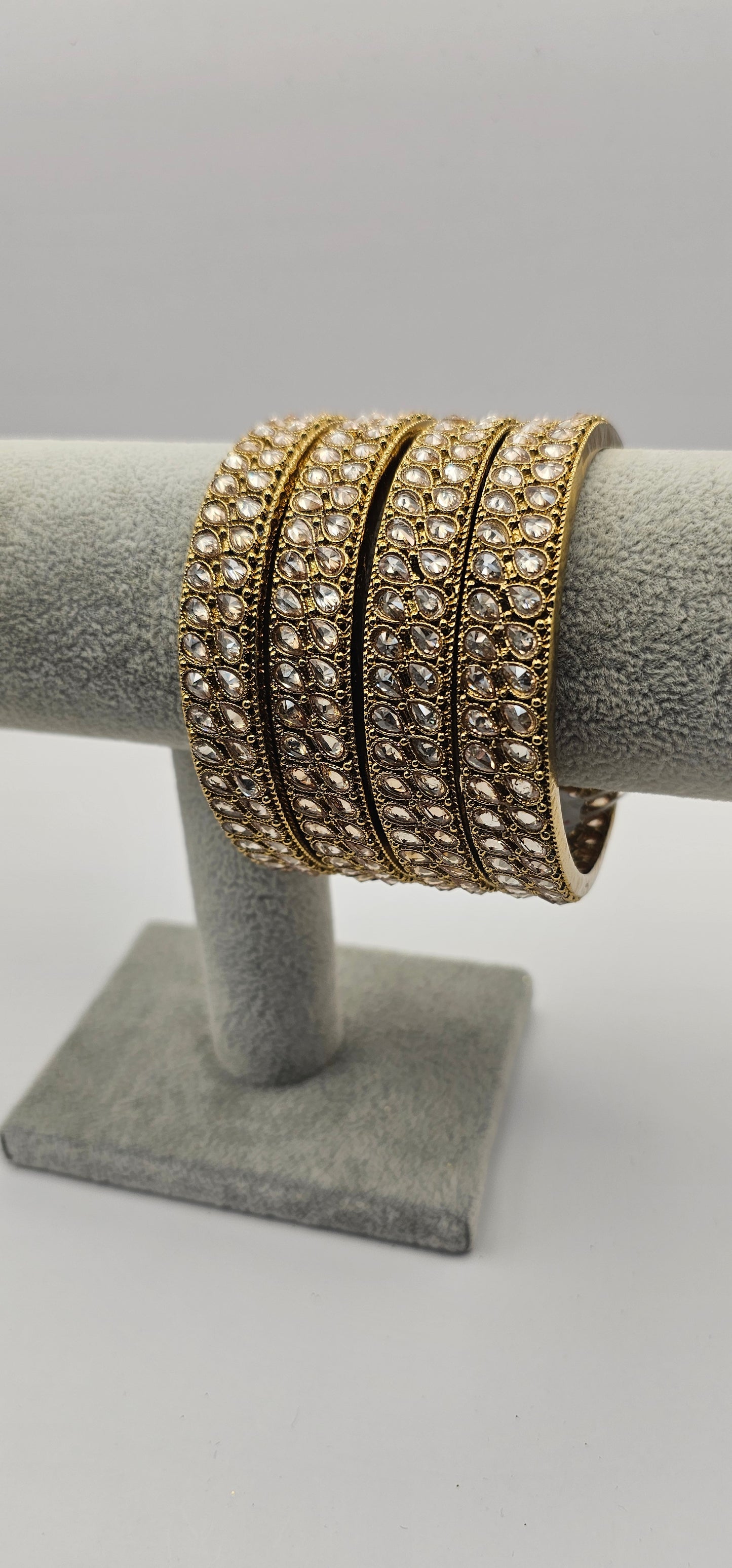 Antique Gold Champagne Zircon Thick Heavy Kada Bangles End Bangles Indian Pakistani Jewelley Size 2.10