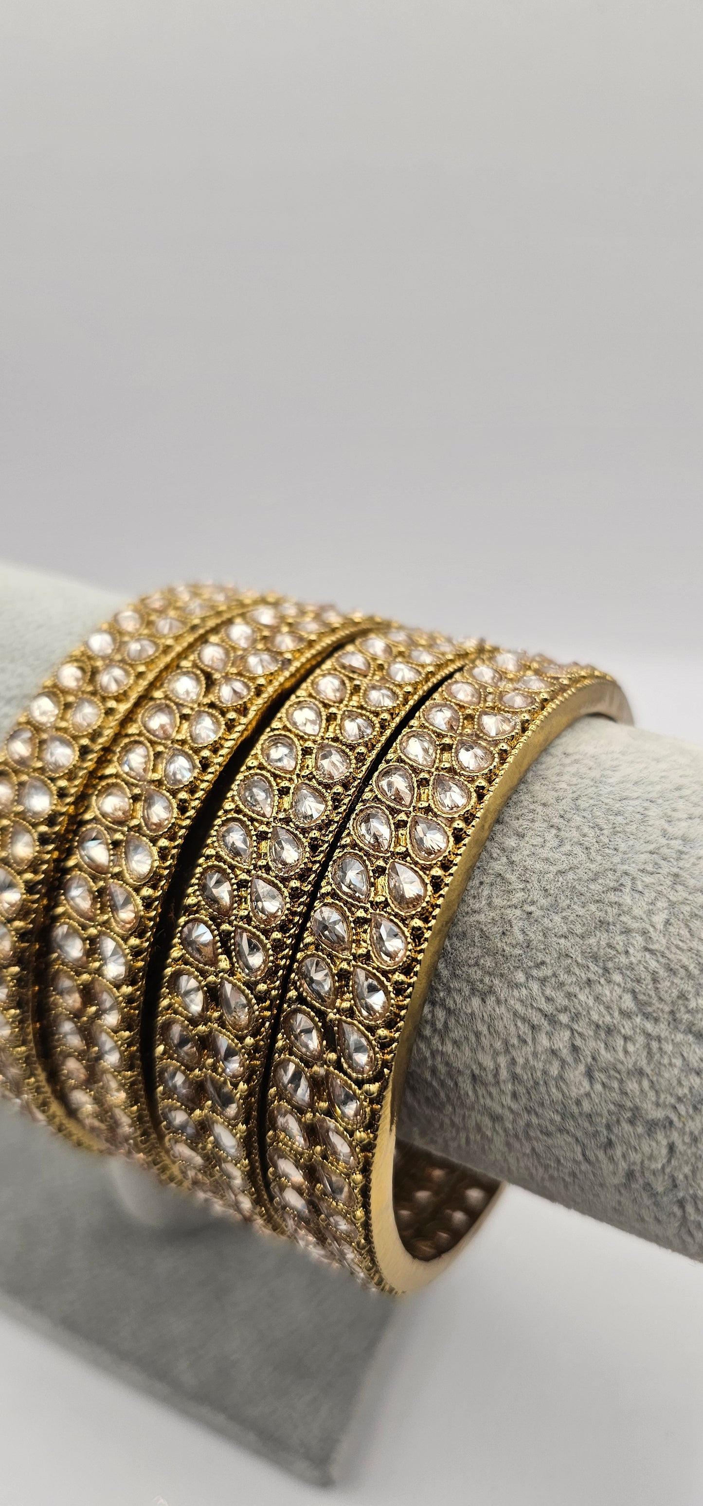 Antique Gold Champagne Zircon Thick Heavy Kada Bangles End Bangles Indian Pakistani Jewelley Size 2.10