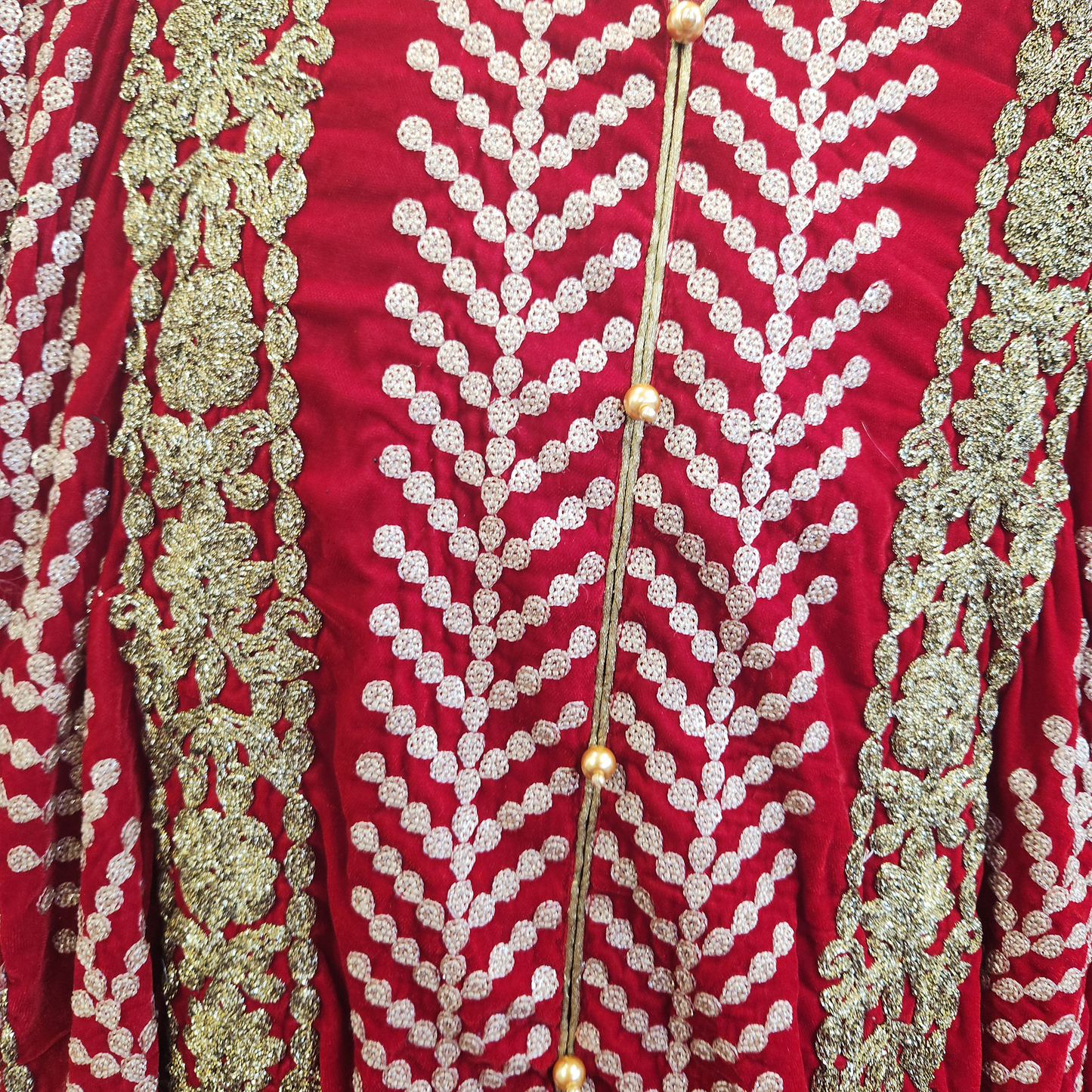 Red & Gold Velvet Evening Wear 2pc Top Kameez