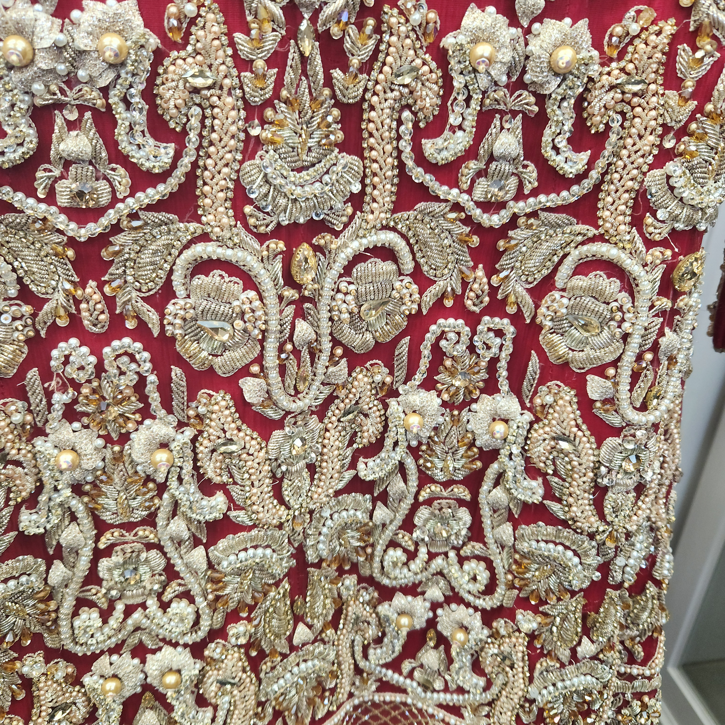 Exquisite Bridal Red Diamante & Pearl detailed 2 pc Lengha