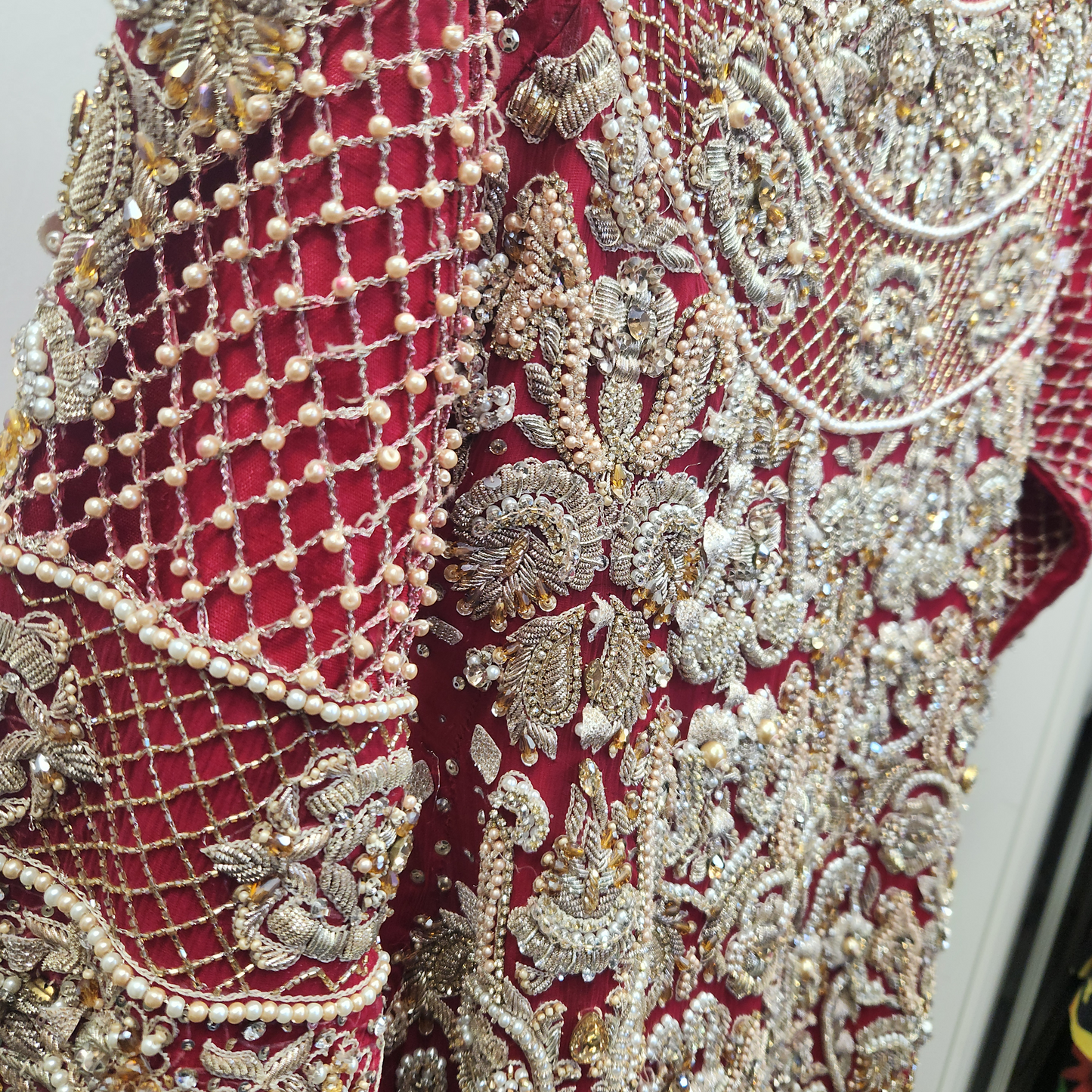 Exquisite Bridal Red Diamante & Pearl detailed 2 pc Lengha