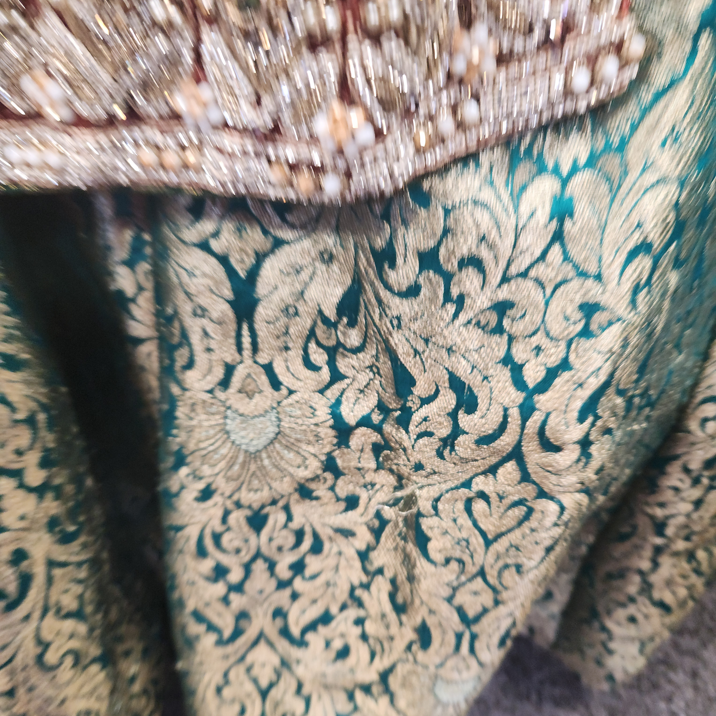 Bridal Red & Green Diamonte 3 Piece fringe duppatta