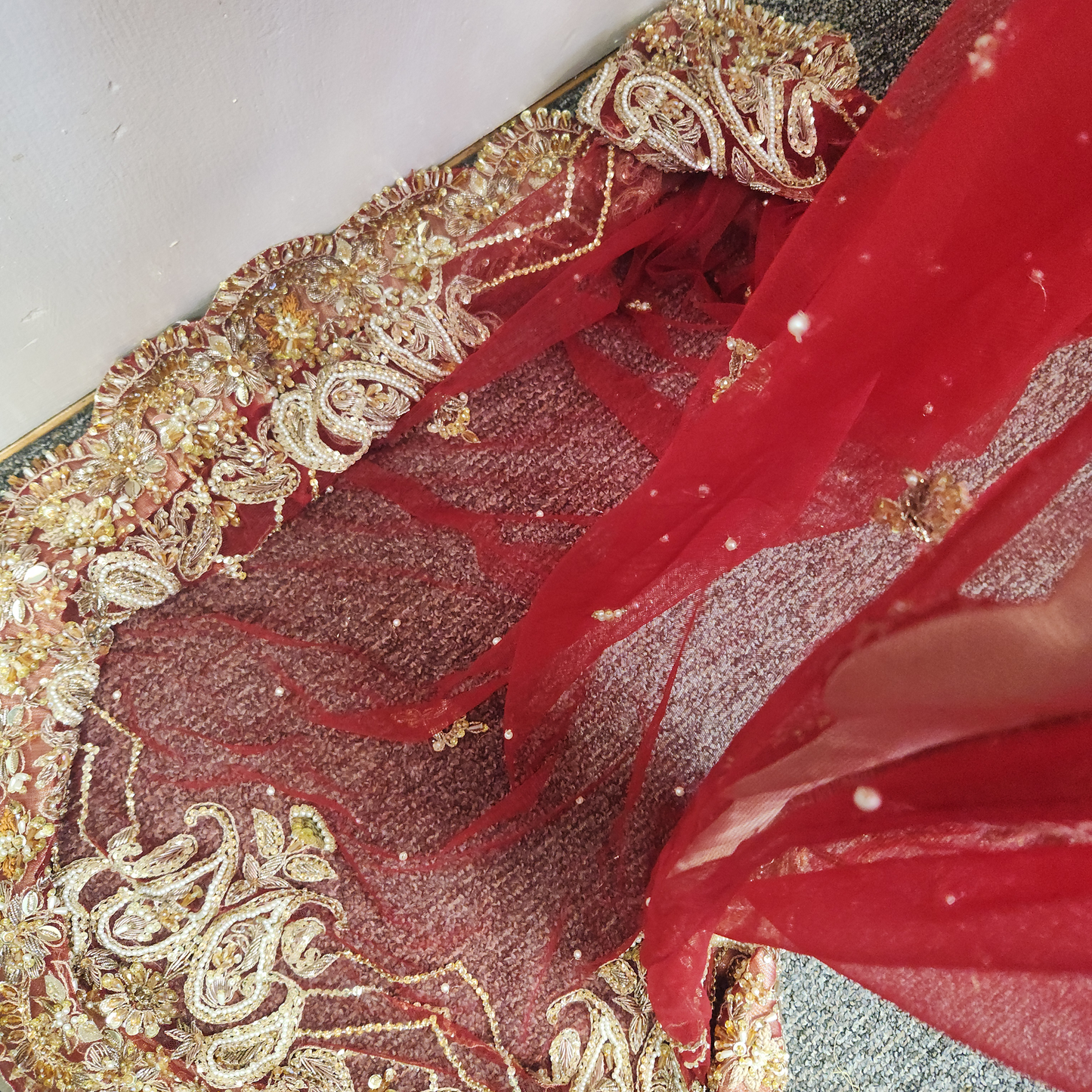 Hand-crafted Bridal 1pc Long trail heavy Chiffon dress with split