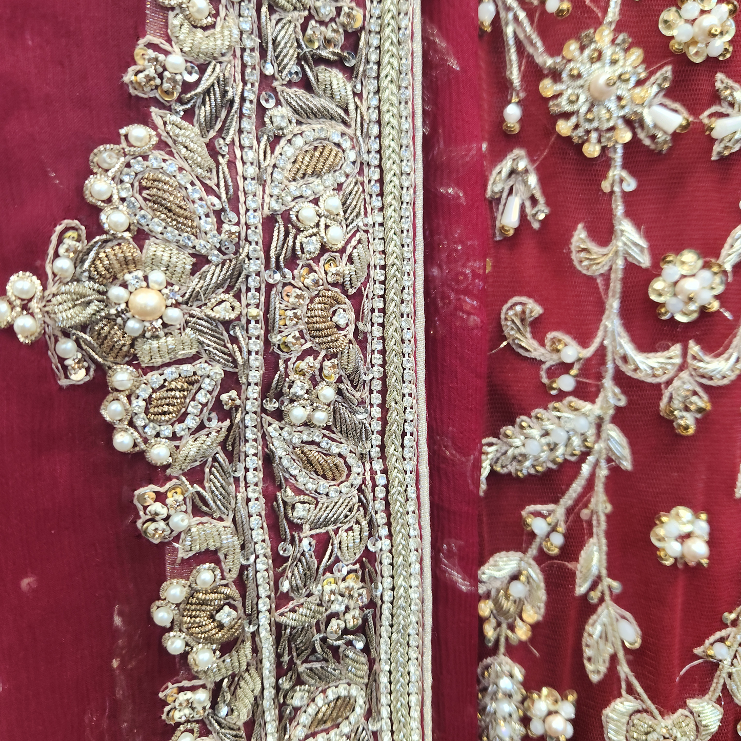 Unique 2pc bridal Suit pearl detailing, silver diamantes with Duppatta