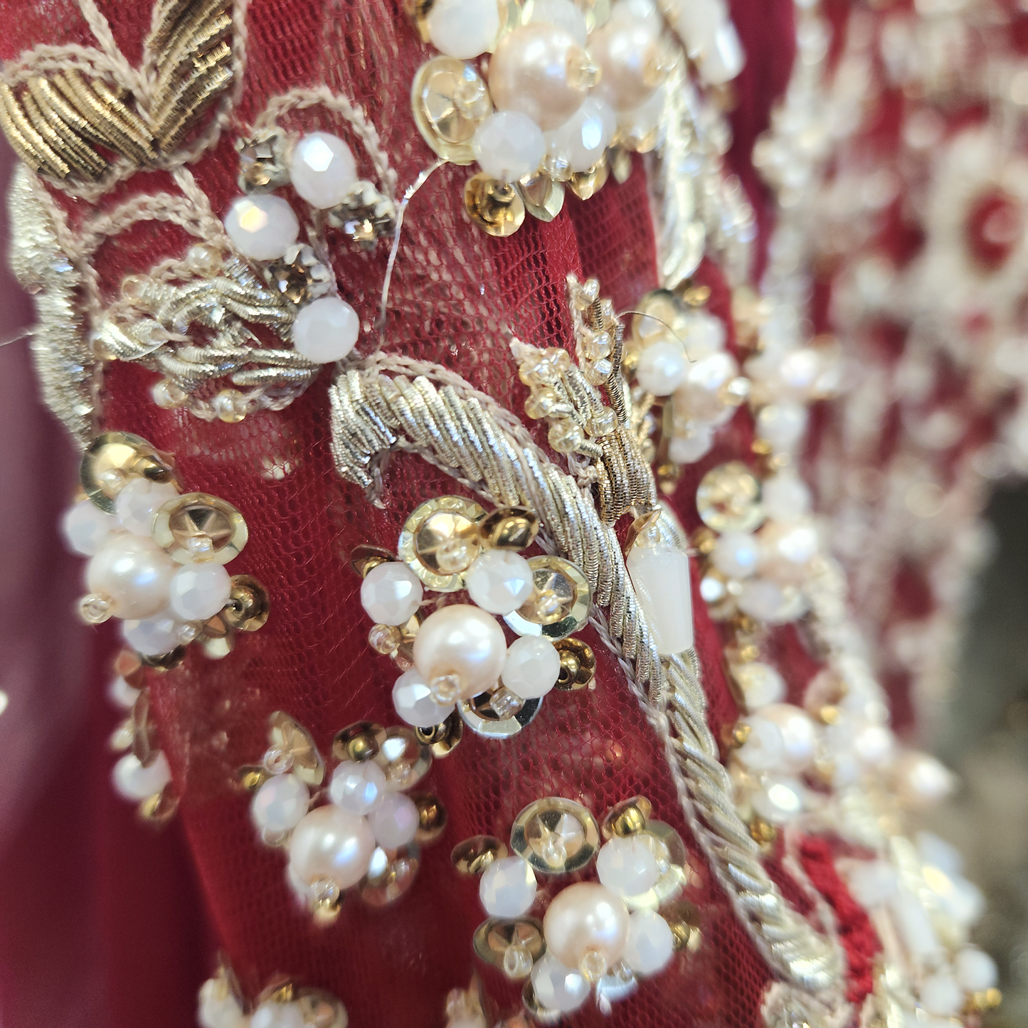 Unique 2pc bridal Suit pearl detailing, silver diamantes with Duppatta