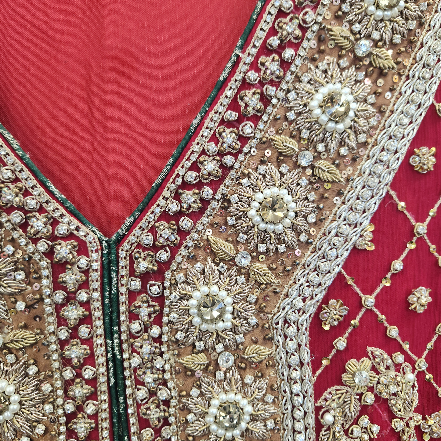 2pc Red + diamante Sleeveless long top and red bansari lengha