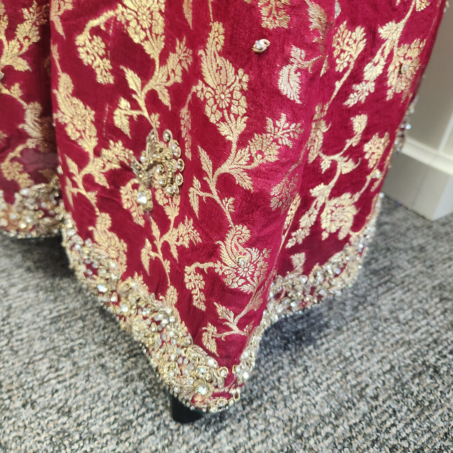 2pc Red + diamante Sleeveless long top and red bansari lengha