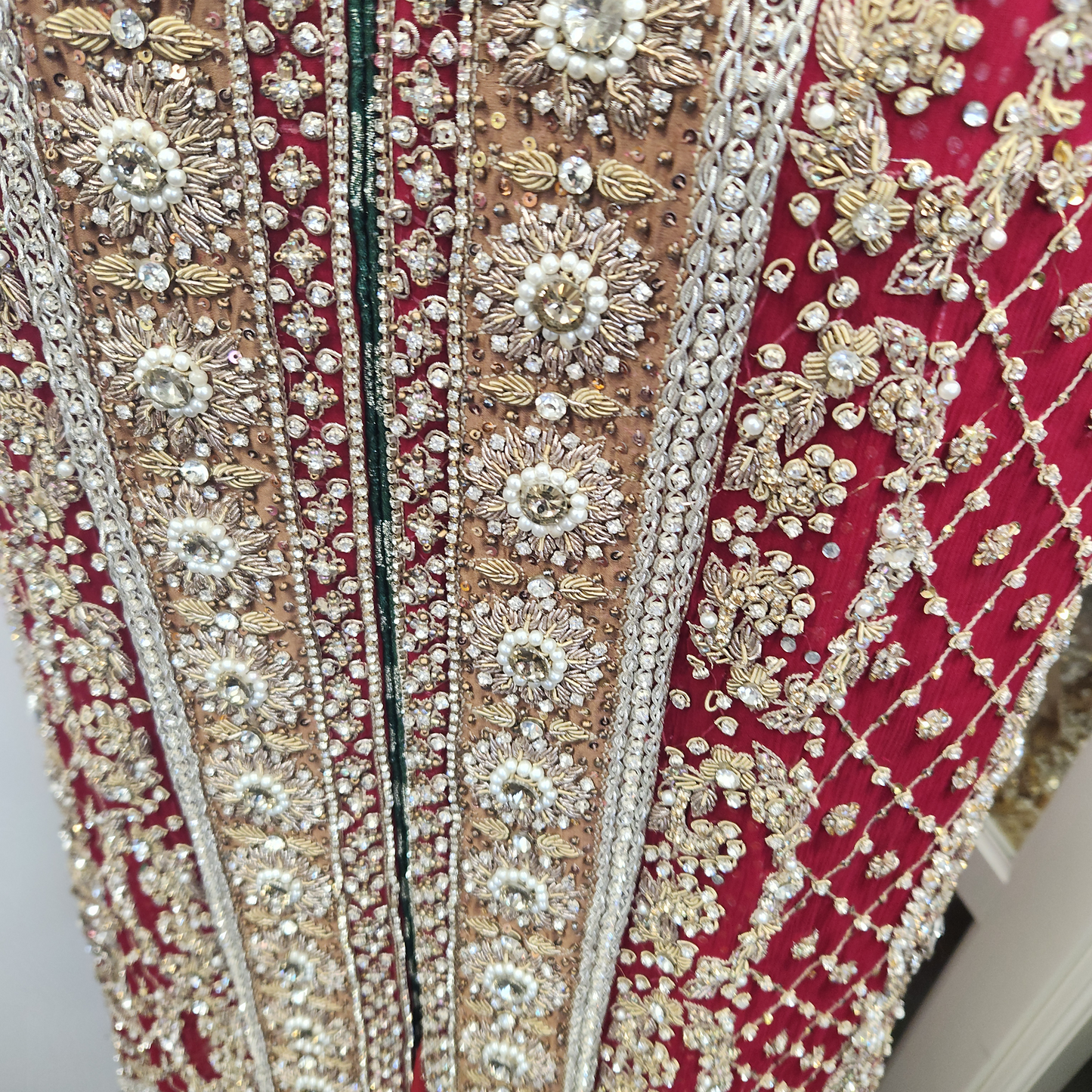 2pc Red + diamante Sleeveless long top and red bansari lengha