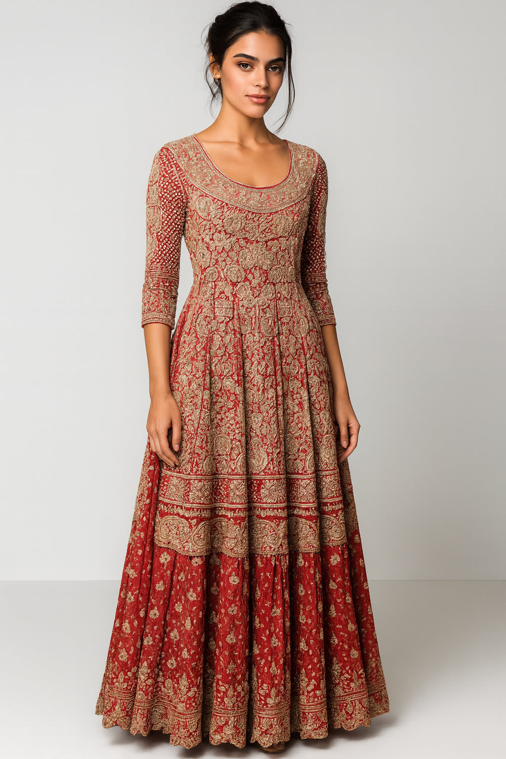Exquisite Bridal Red Diamante & Pearl detailed 2 pc Lengha