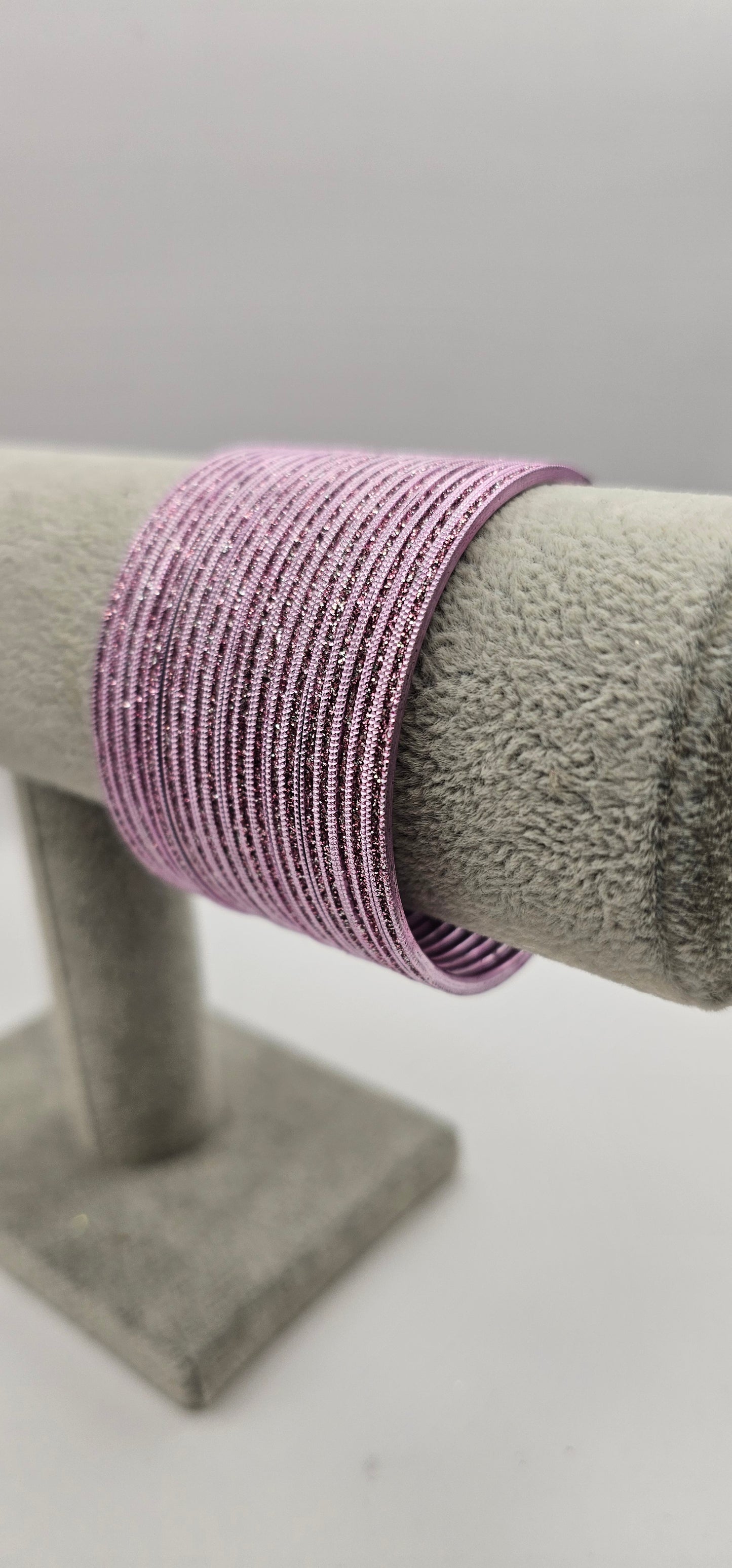 Lilac Pink Sparkly Metal Bangles Size 2.6