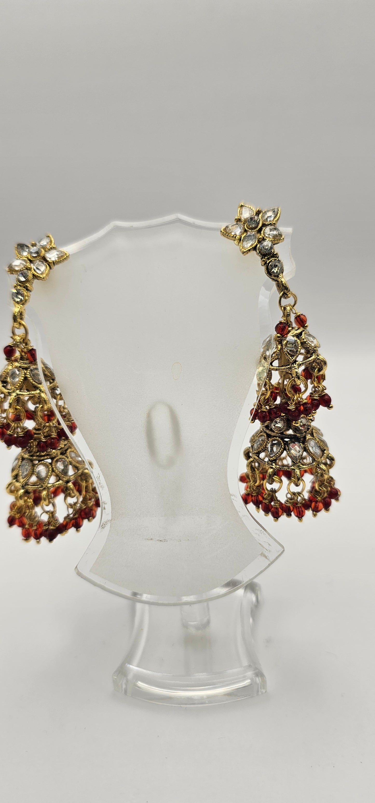 Gold & Ruby Antique Mehendi Polish Fancy Style Design Earrings