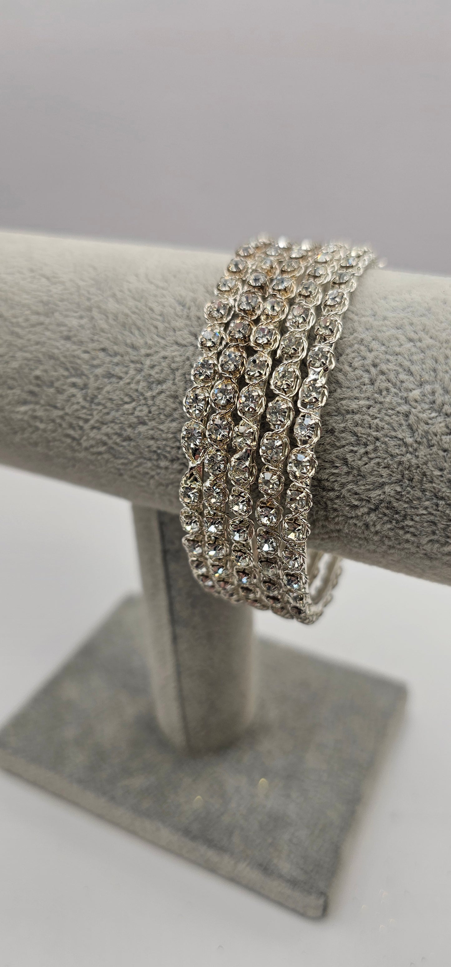 Zirconia Crystal Silver Bangle Bracelet Size 2.6