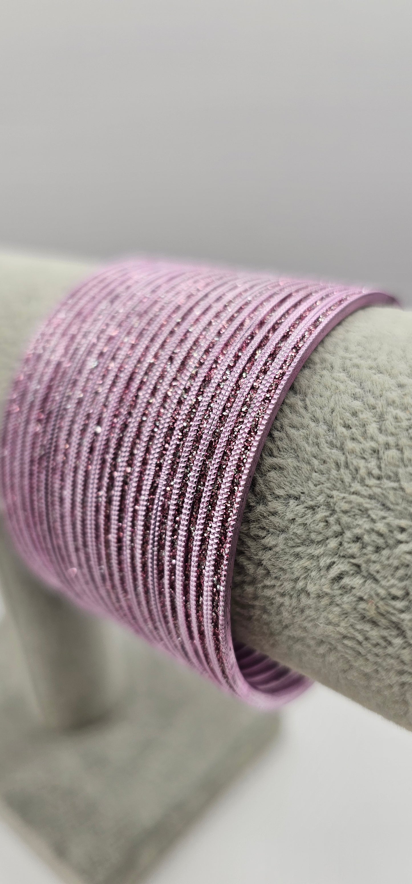 Lilac Pink Sparkly Metal Bangles Size 2.6