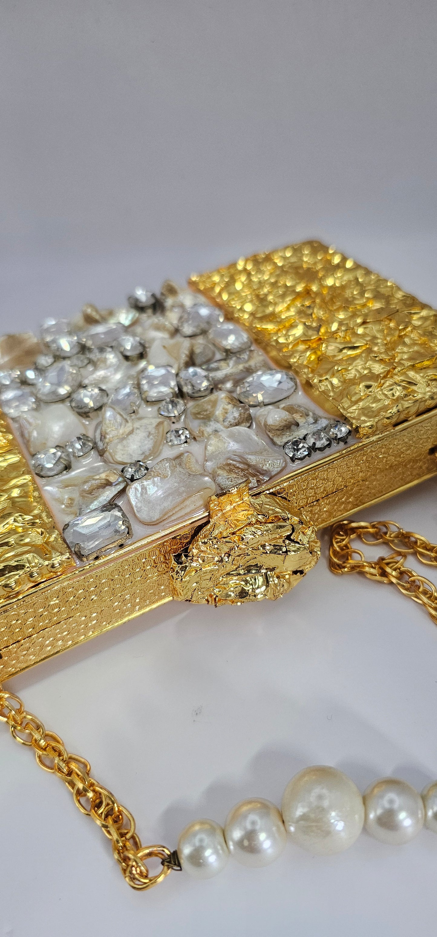 Gold Handmade Clutch Metallic Mother of Pearl Bridal Gold Embellished Luxury Brass Purse for Women