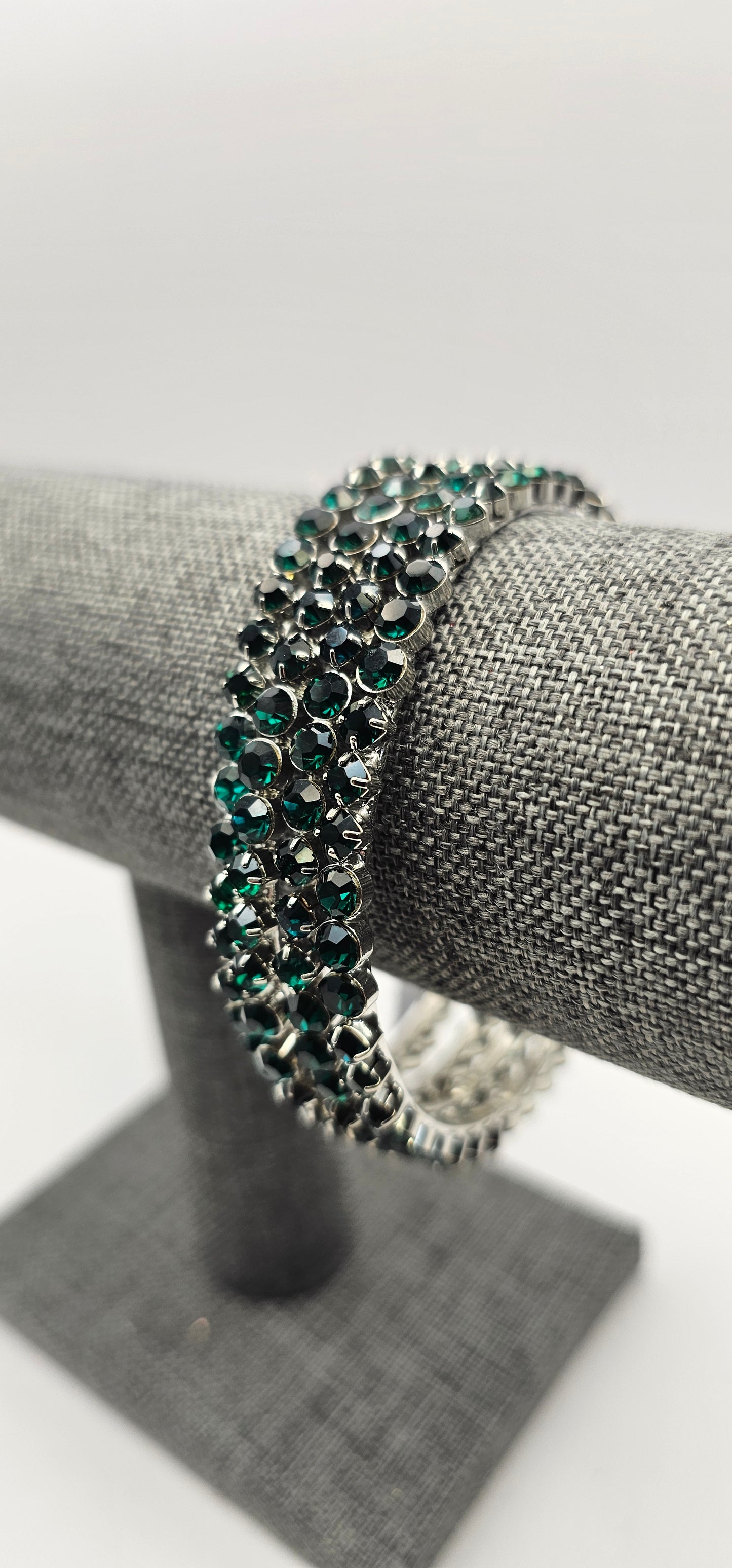Green Bridal Bracelet for Wedding, Sparkly Crystal Rhinestone Stretch Bracelets. Size 2.8