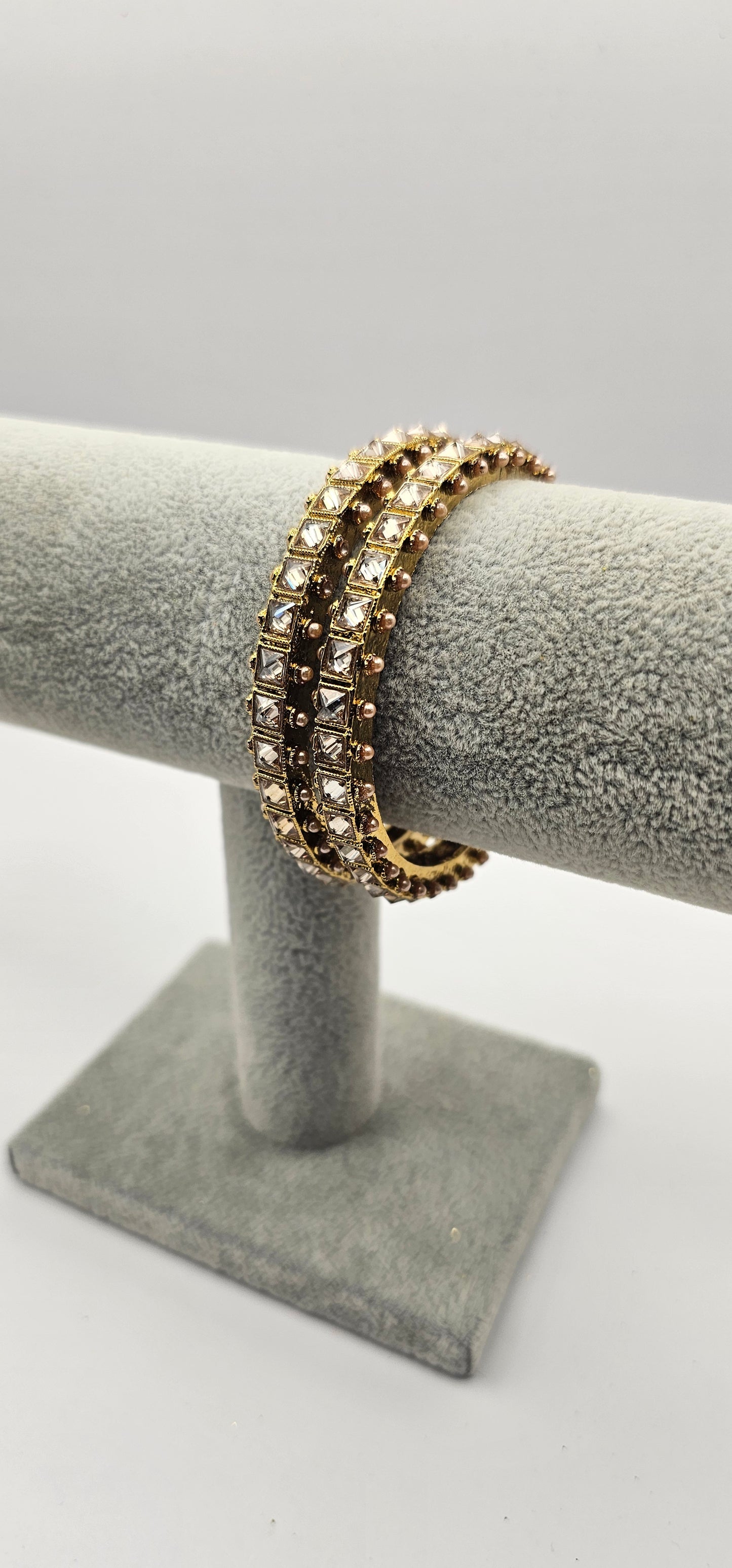 Gold & Glass Antique Gold Bangles Size 2.6
