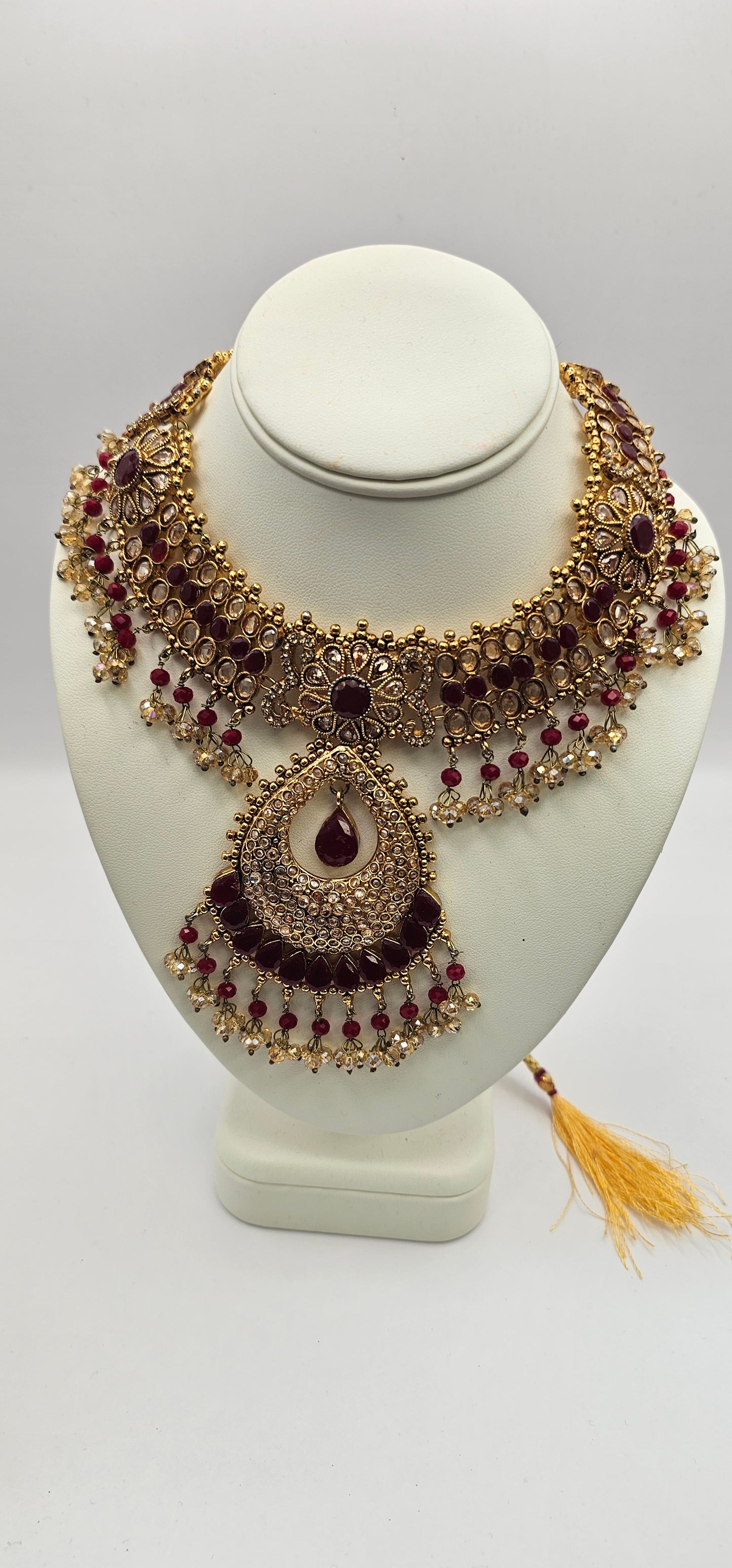Bridal Indian Pakistani Set Red & Gold Jewellery Necklace
