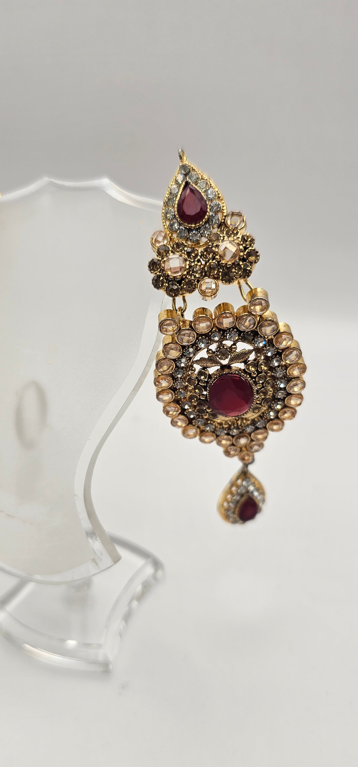 Bollywood CHANDELIER FASHION EARRINGS Gold Silver Statement Metal Red Pink Maroon Stones Vintage