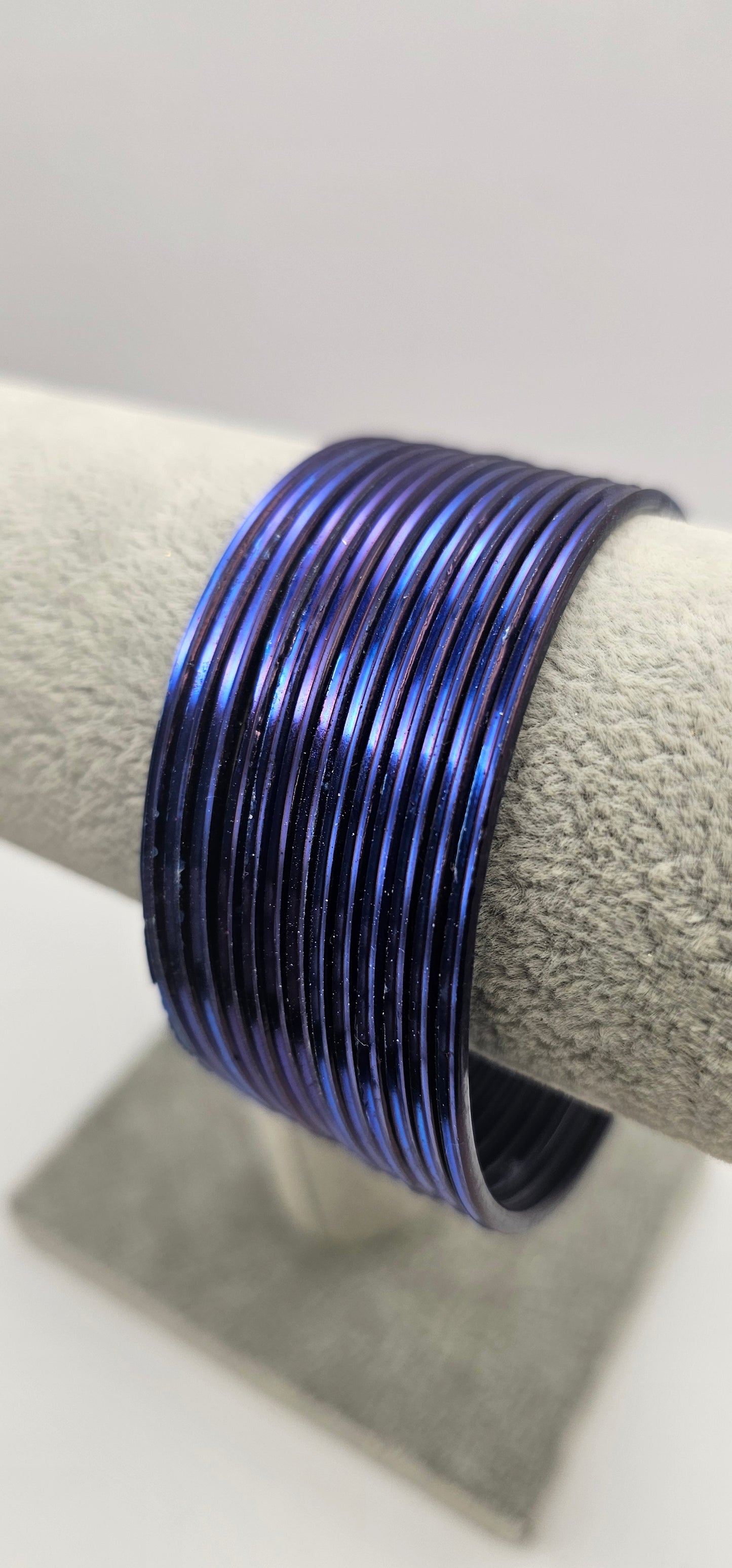 Navy Mid Blue Plain Metal Bangles Size 2.10