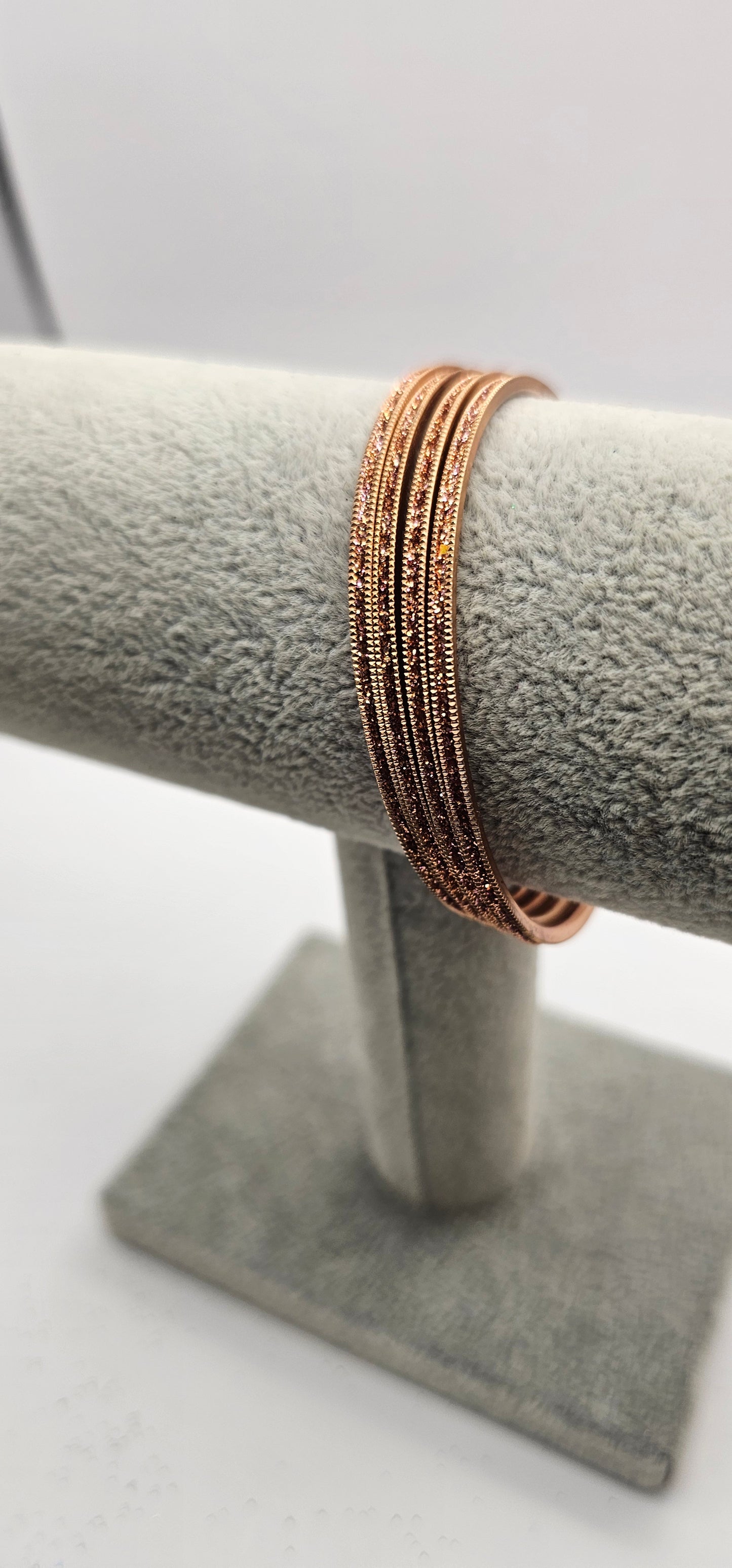 Rose Gold Sparkly Metal Bangles Size 2.4