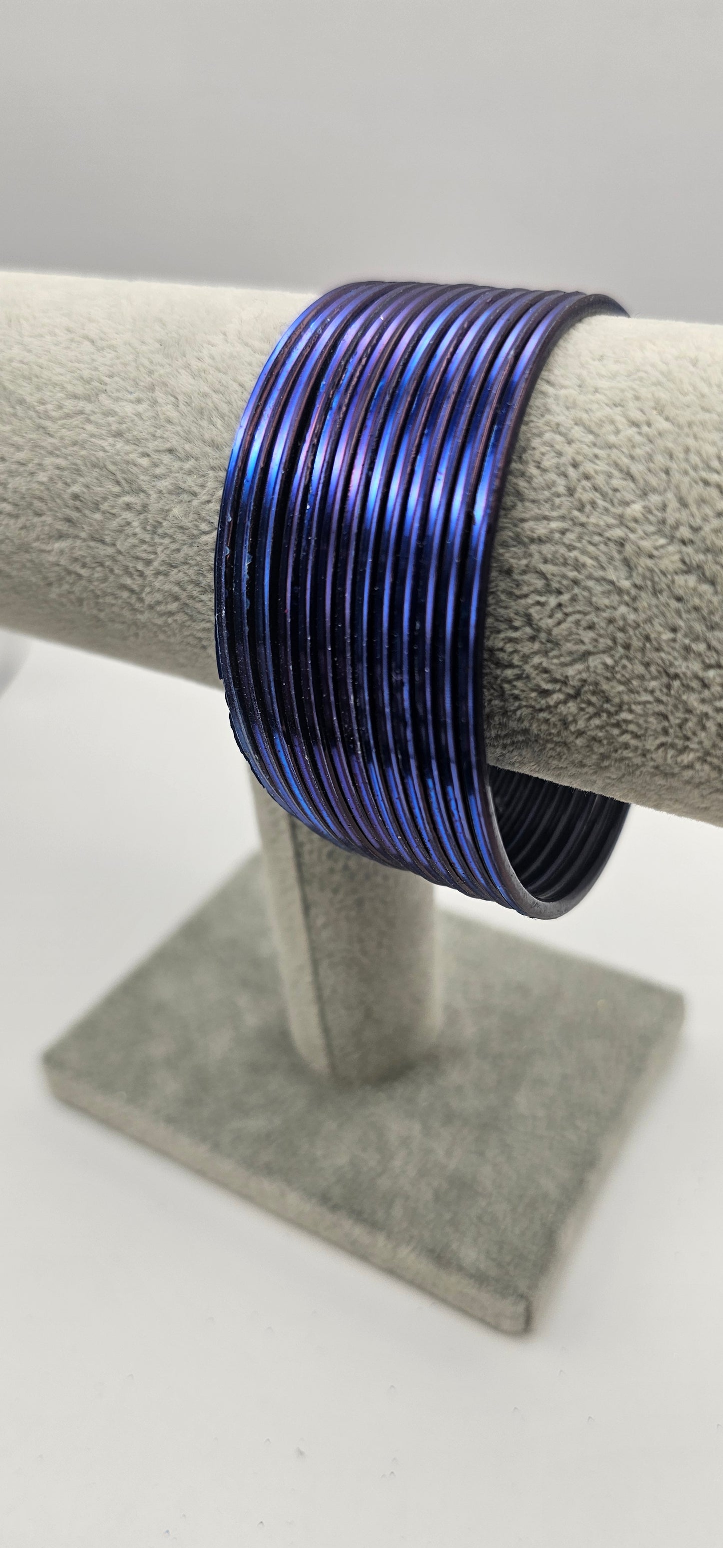 Navy Mid Blue Plain Metal Bangles Size 2.10