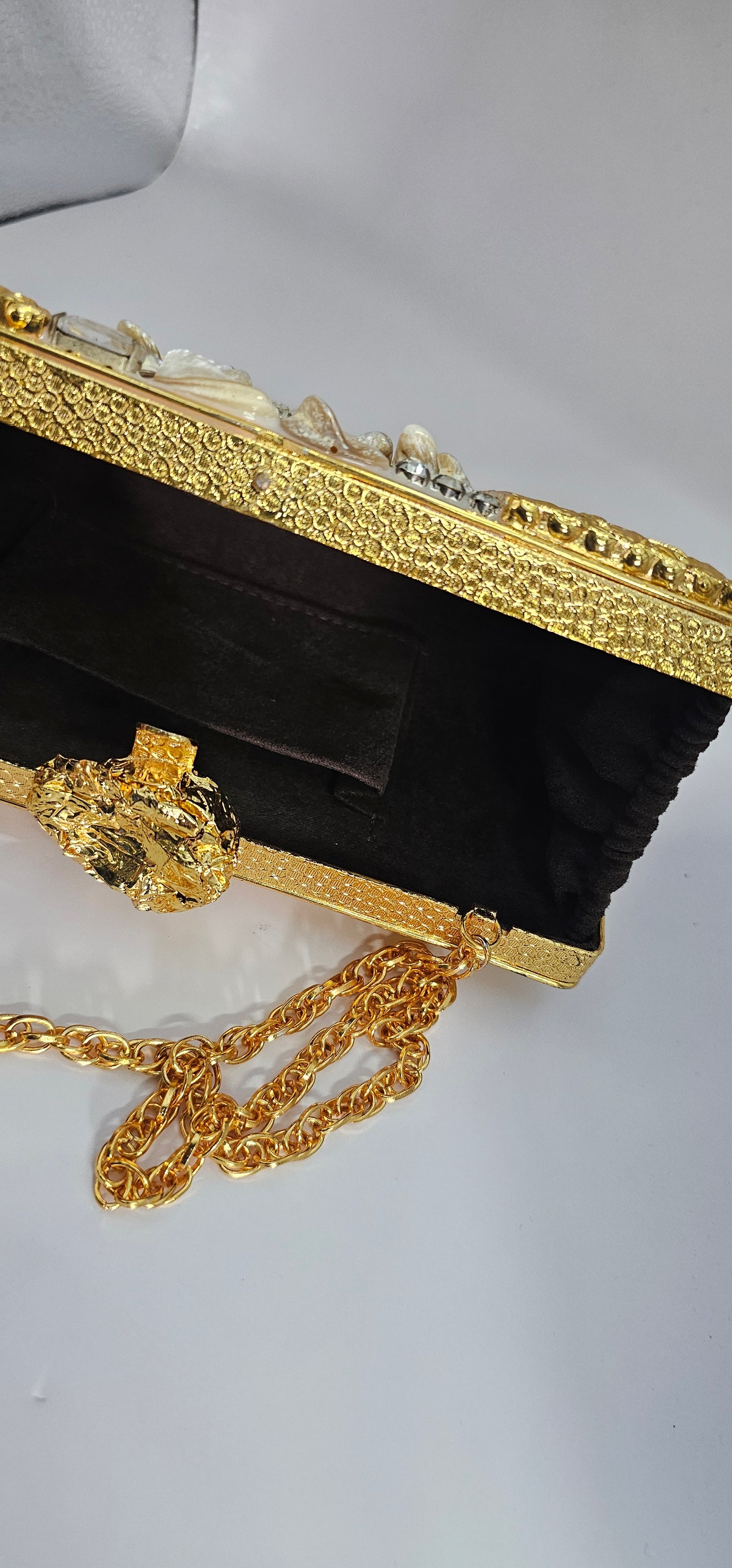 Gold Handmade Clutch Metallic Mother of Pearl Bridal Gold Embellished Luxury Brass Purse for Women