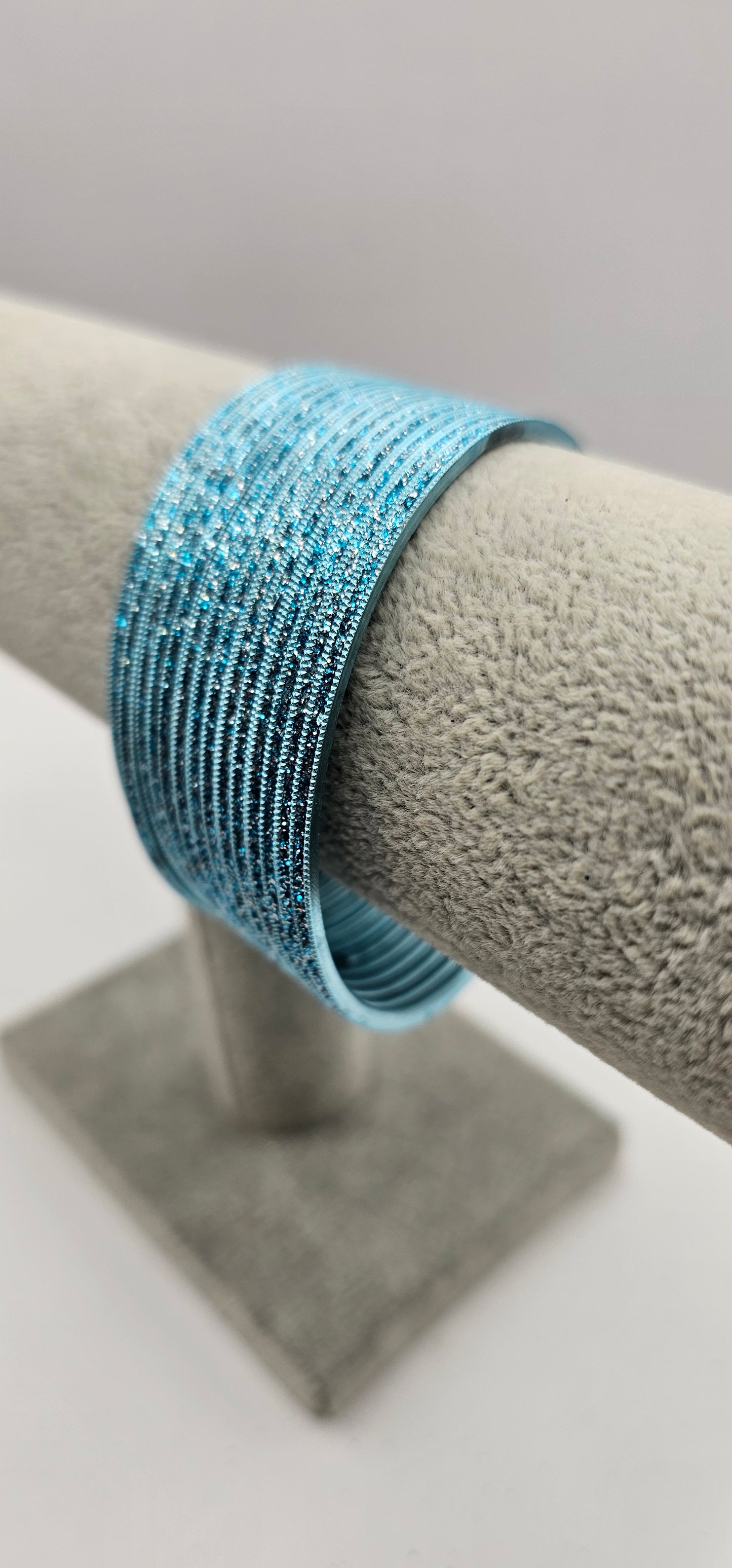 Light Blue Sparkly Indian Metal Bangles Size 2.8