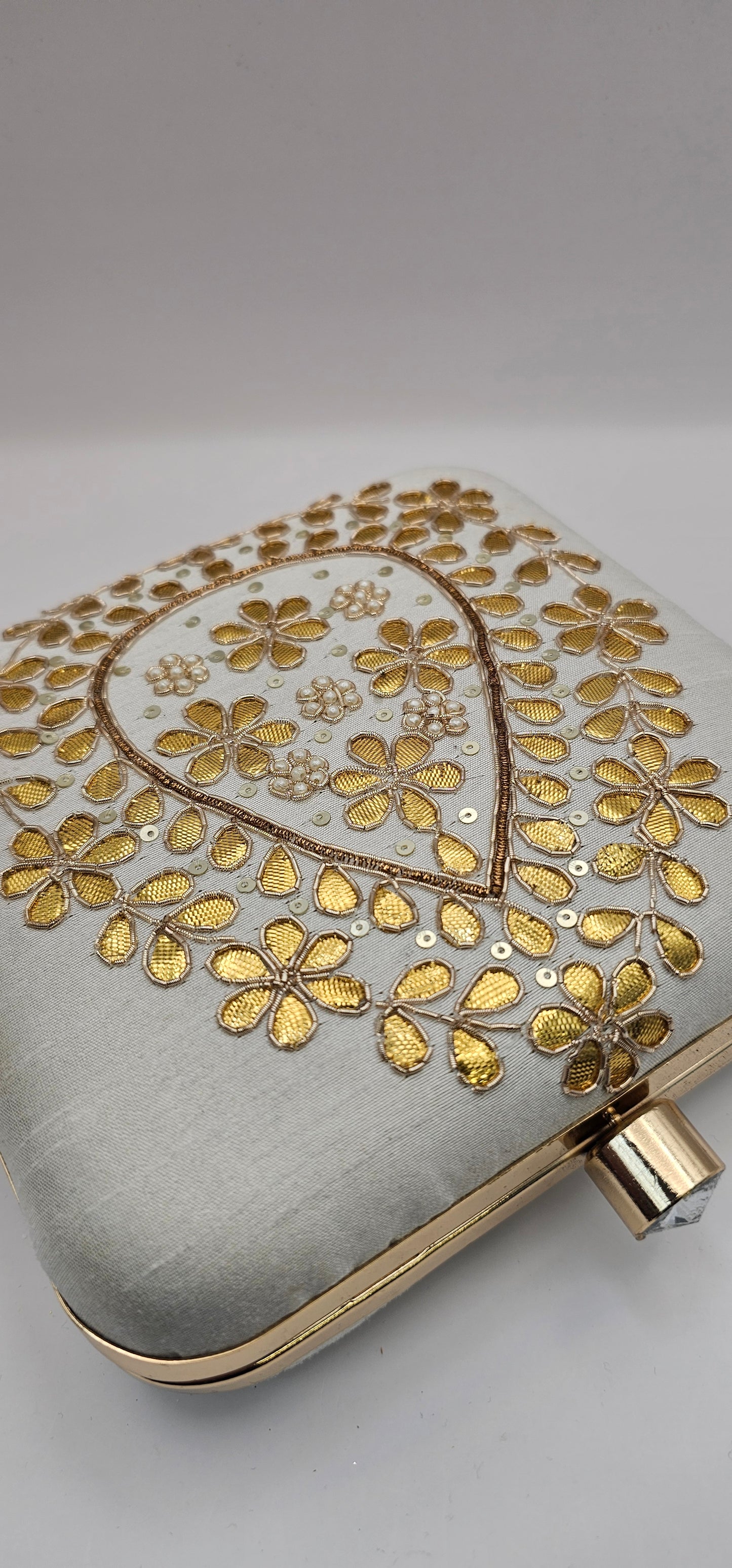 Silk Off White Mandala Design Square Clutch Bag