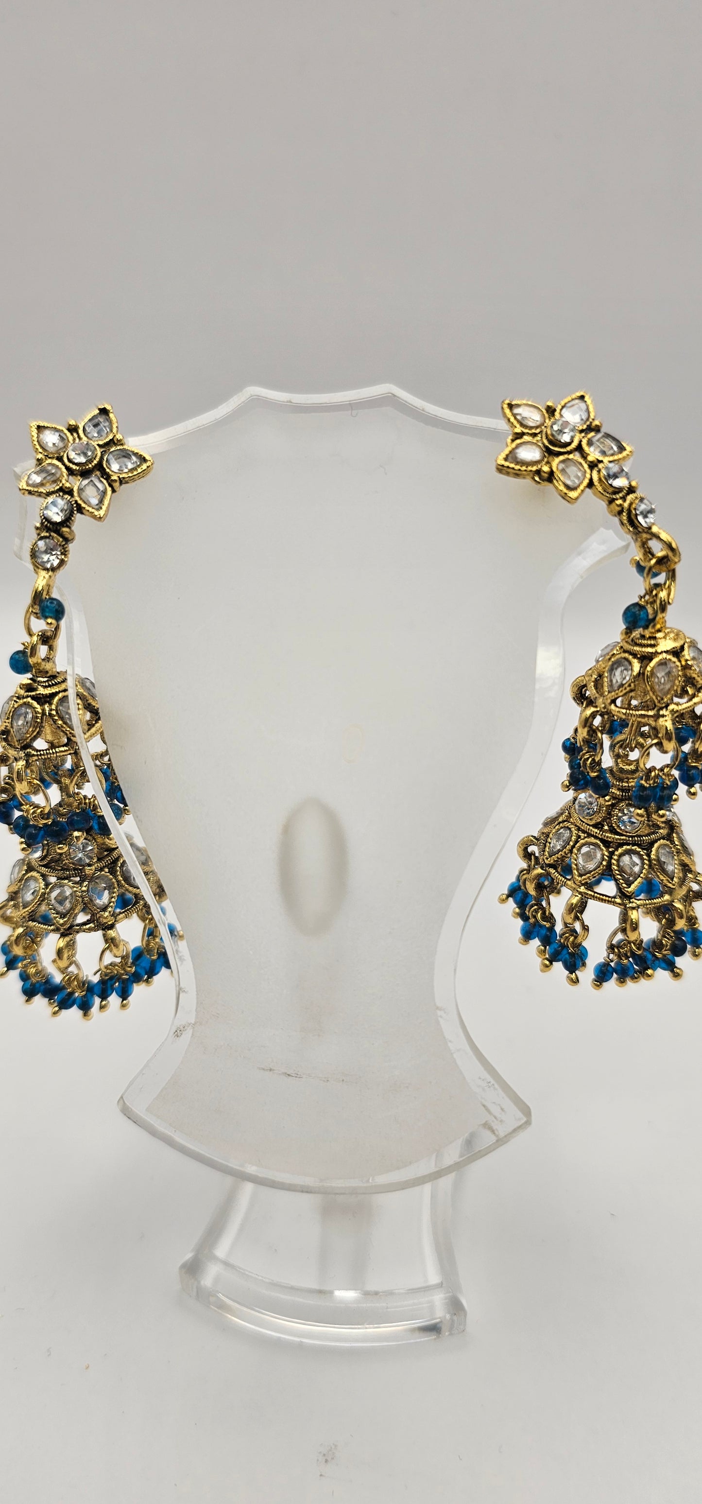 Gold, Navy & Diamond antique earrings