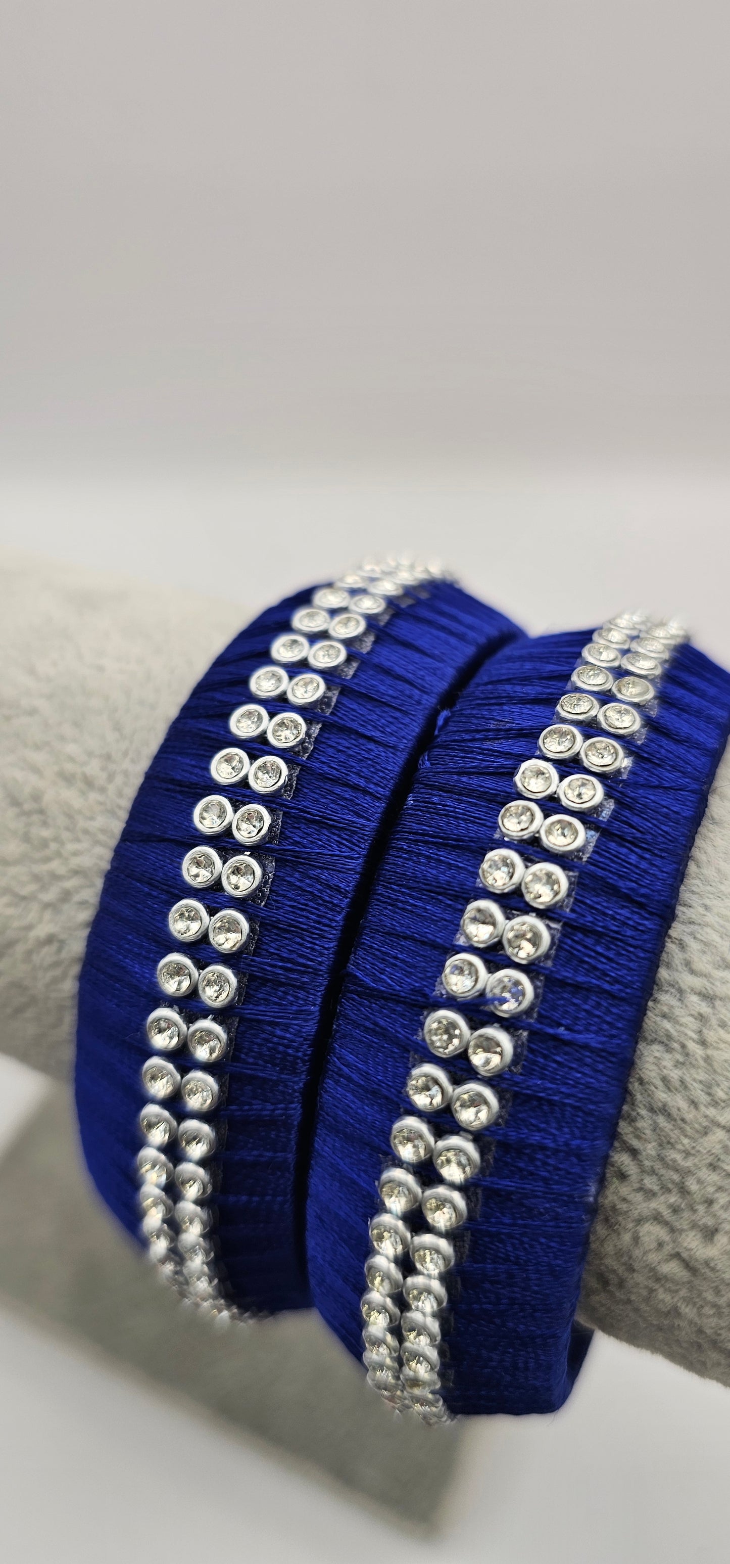 Navy Blue Fabric Bangles With Silver Stone Detail Size 2.8