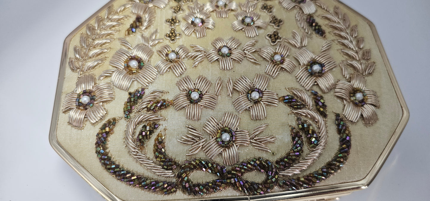 Champagne & Gold Embroidered Rectangular Clutch Bag