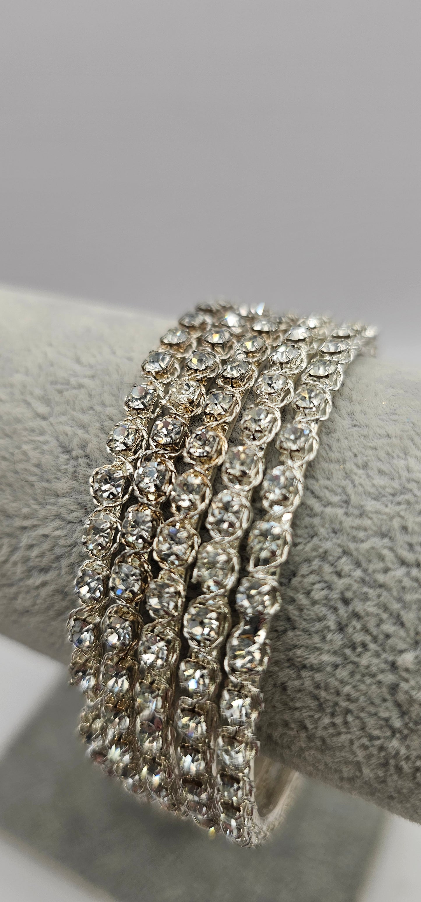 Zirconia Crystal Silver Bangle Bracelet Size 2.6