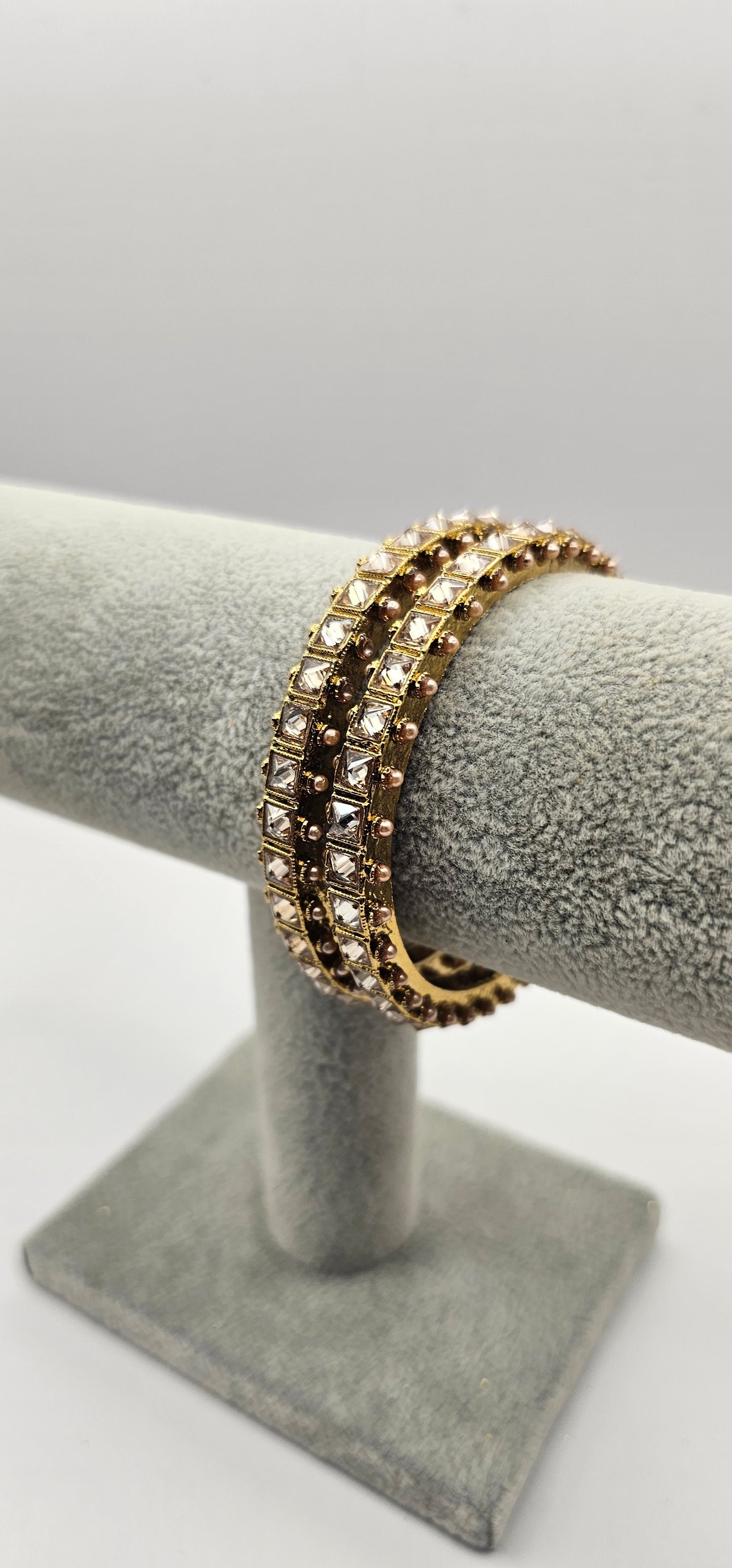 Gold & Glass Antique Gold Bangles Size 2.6