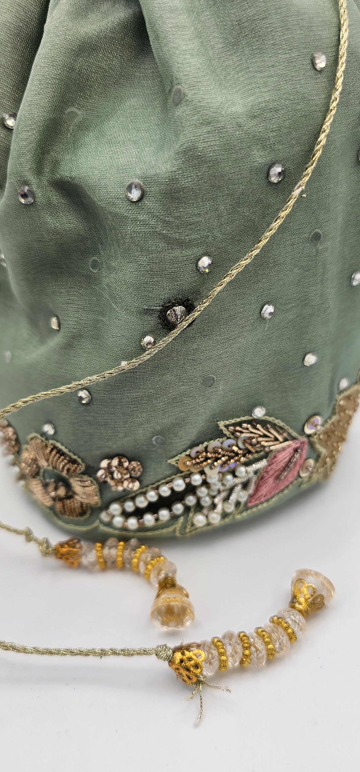 Embroidered Moss Green Multi Coloured Polti Lotus Bag