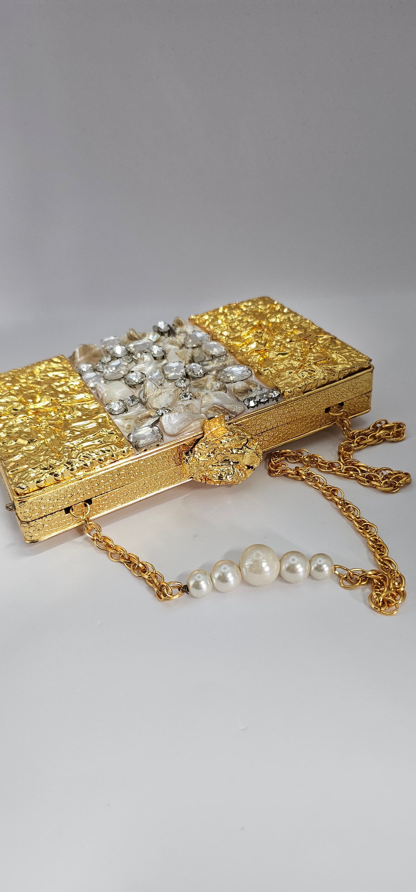 Gold Handmade Clutch Metallic Mother of Pearl Bridal Gold Embellished Luxury Brass Purse for Women