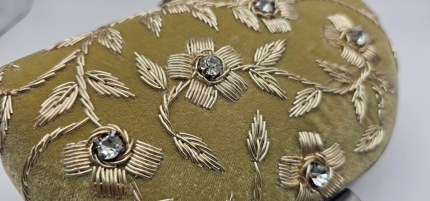 Gold Velvet Floral Embroidered Clutch Bag