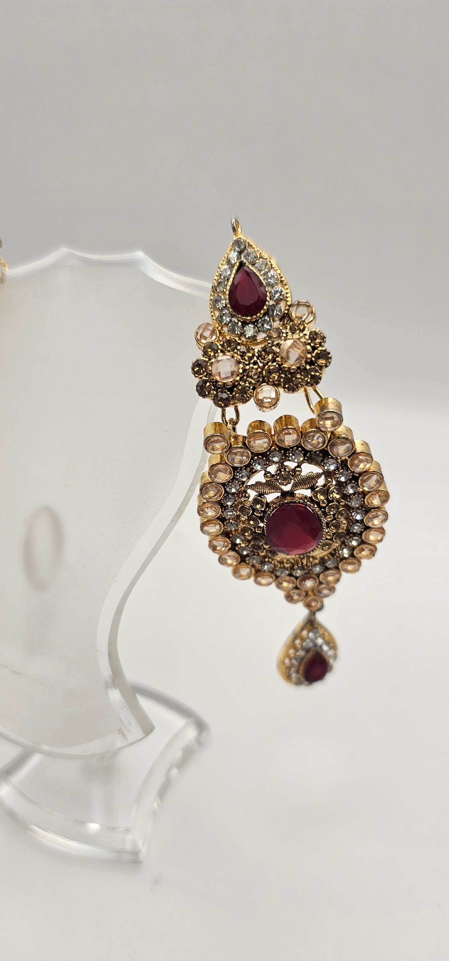 Bollywood CHANDELIER FASHION EARRINGS Gold Silver Statement Metal Red Pink Maroon Stones Vintage