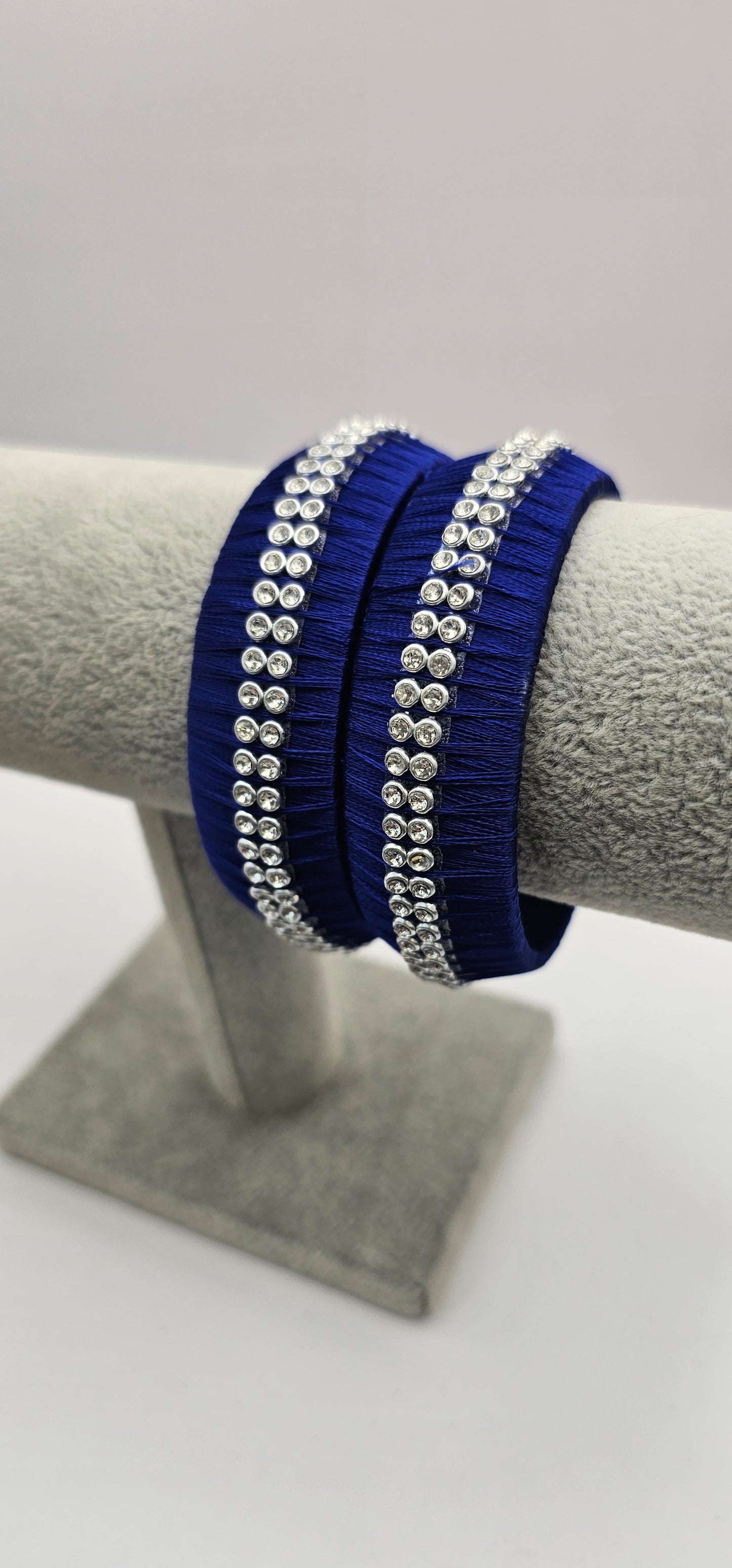 Navy Blue Fabric Bangles With Silver Stone Detail Size 2.8