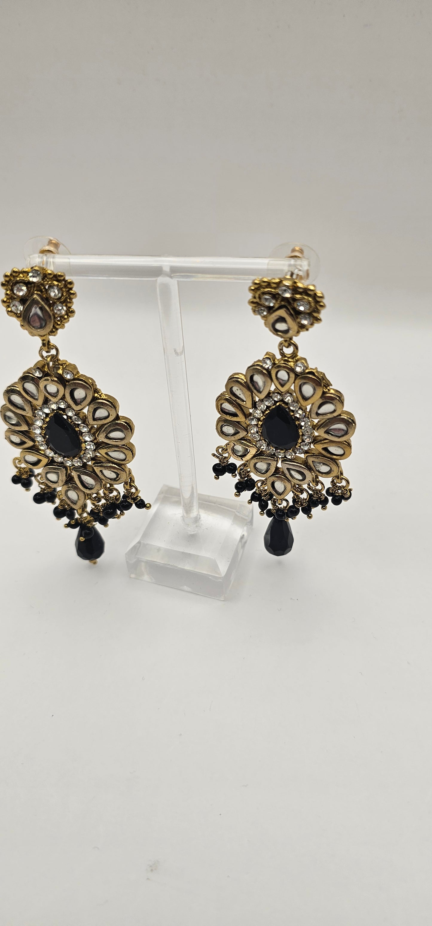 Gouri Black Kundan /Gold Diamante Earrings - Gold