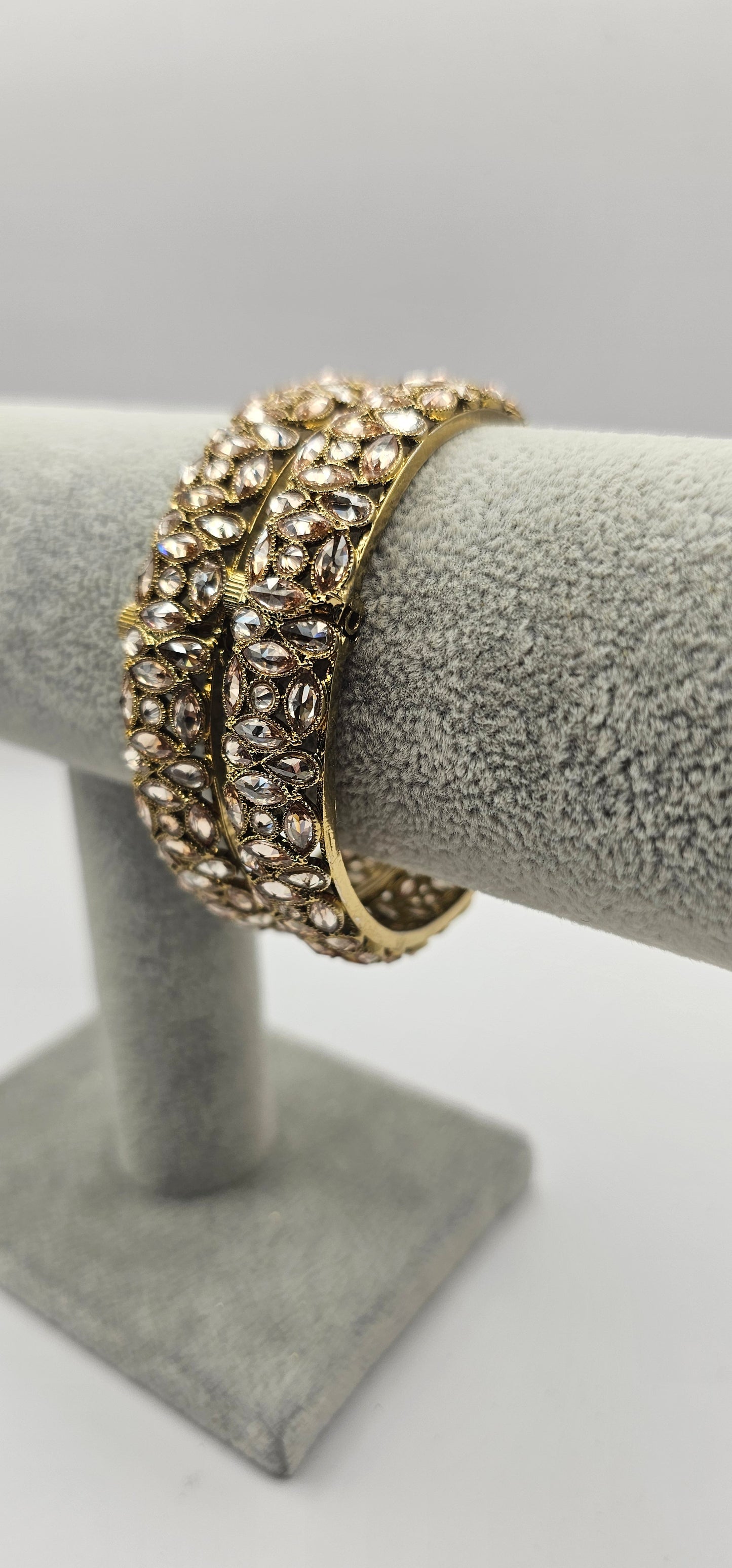 Antique Gold Champagne Zircon Thick Heavy Kada Bangles End Bangles Indian Pakistani Jewelley Size 2.6