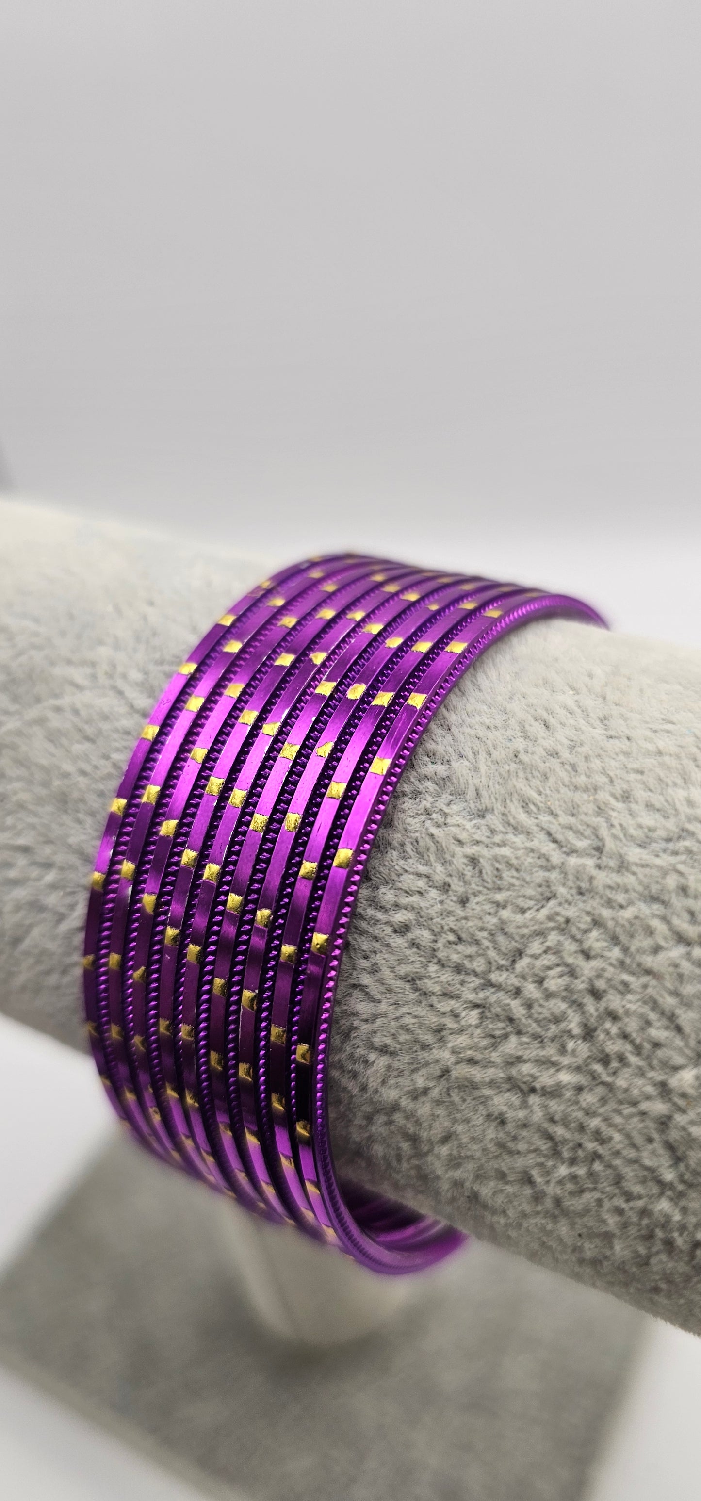 Jamini Purple & Gold Dot Metal Bangles Size 2.4