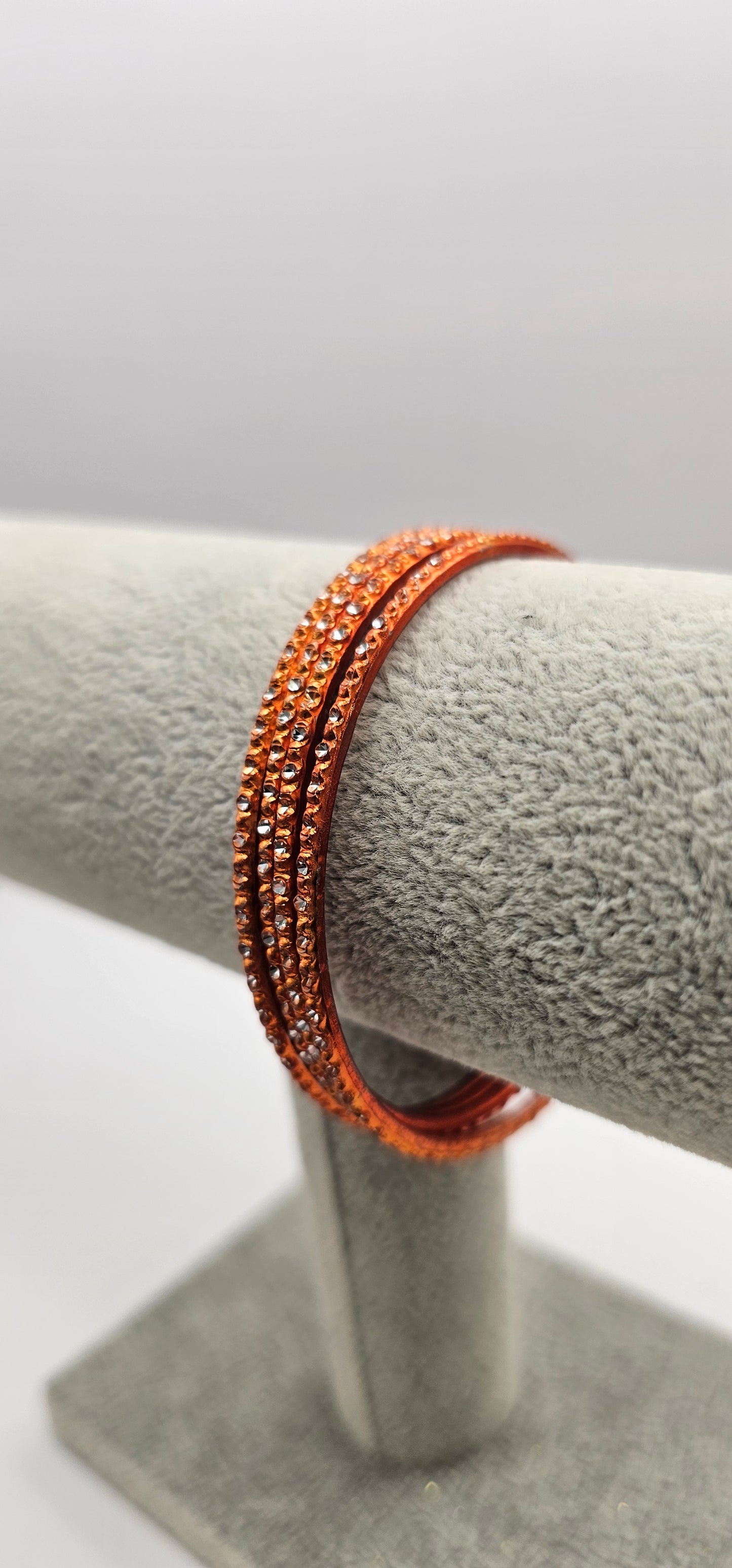 Orange & Diamond/ Glass Indian Metal Bangle Size 2.6