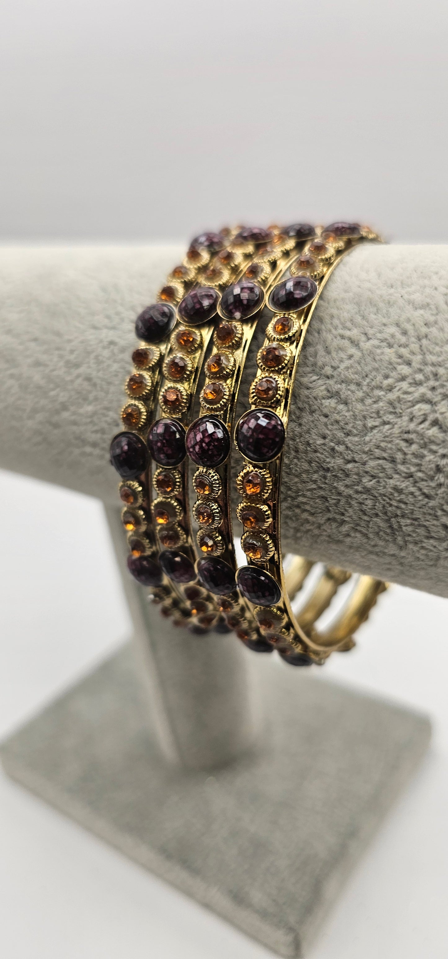 Gold/Brown - Vintage Style Gold Metal with Flower, Rhinestones Size 2.10