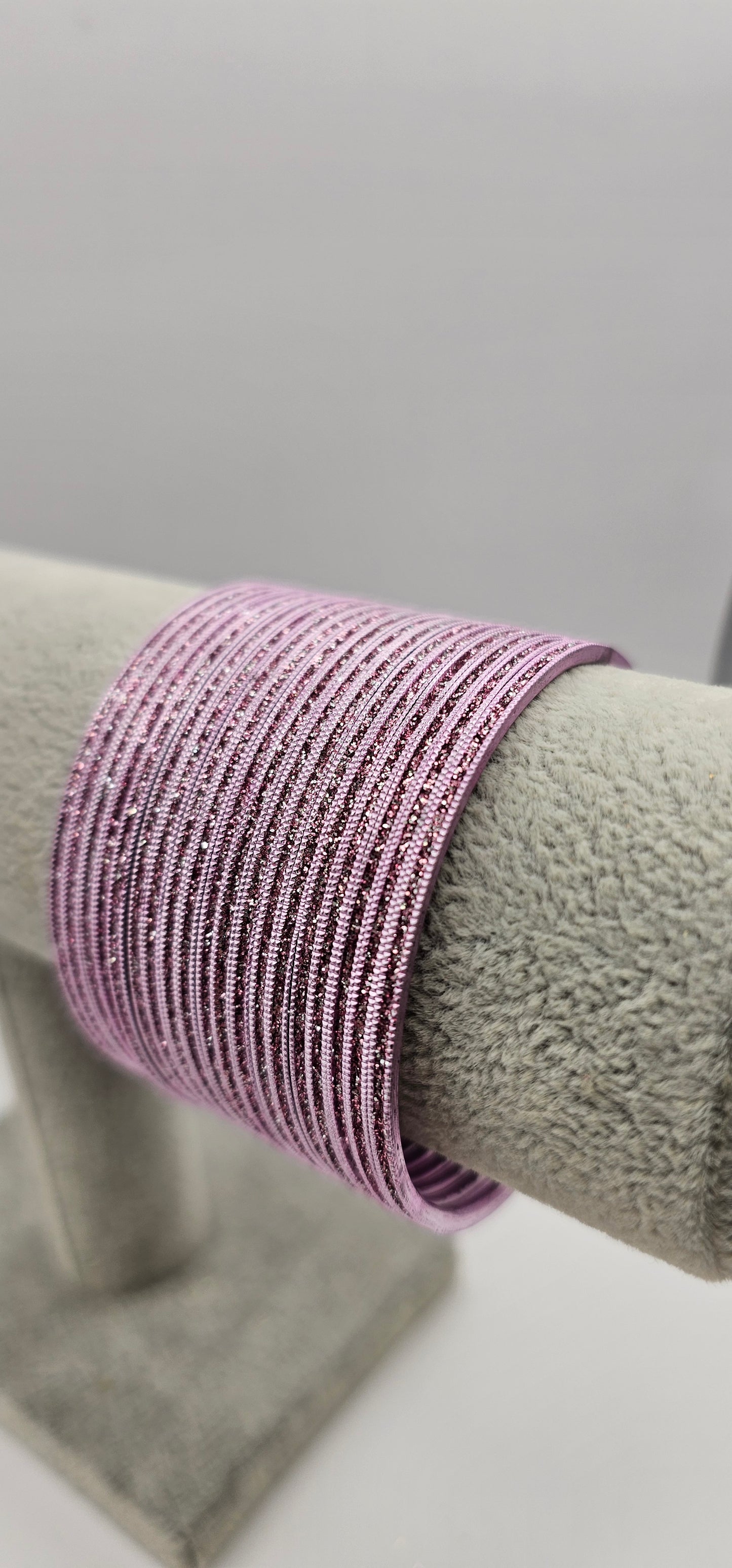 Lilac Pink Sparkly Metal Bangles Size 2.6
