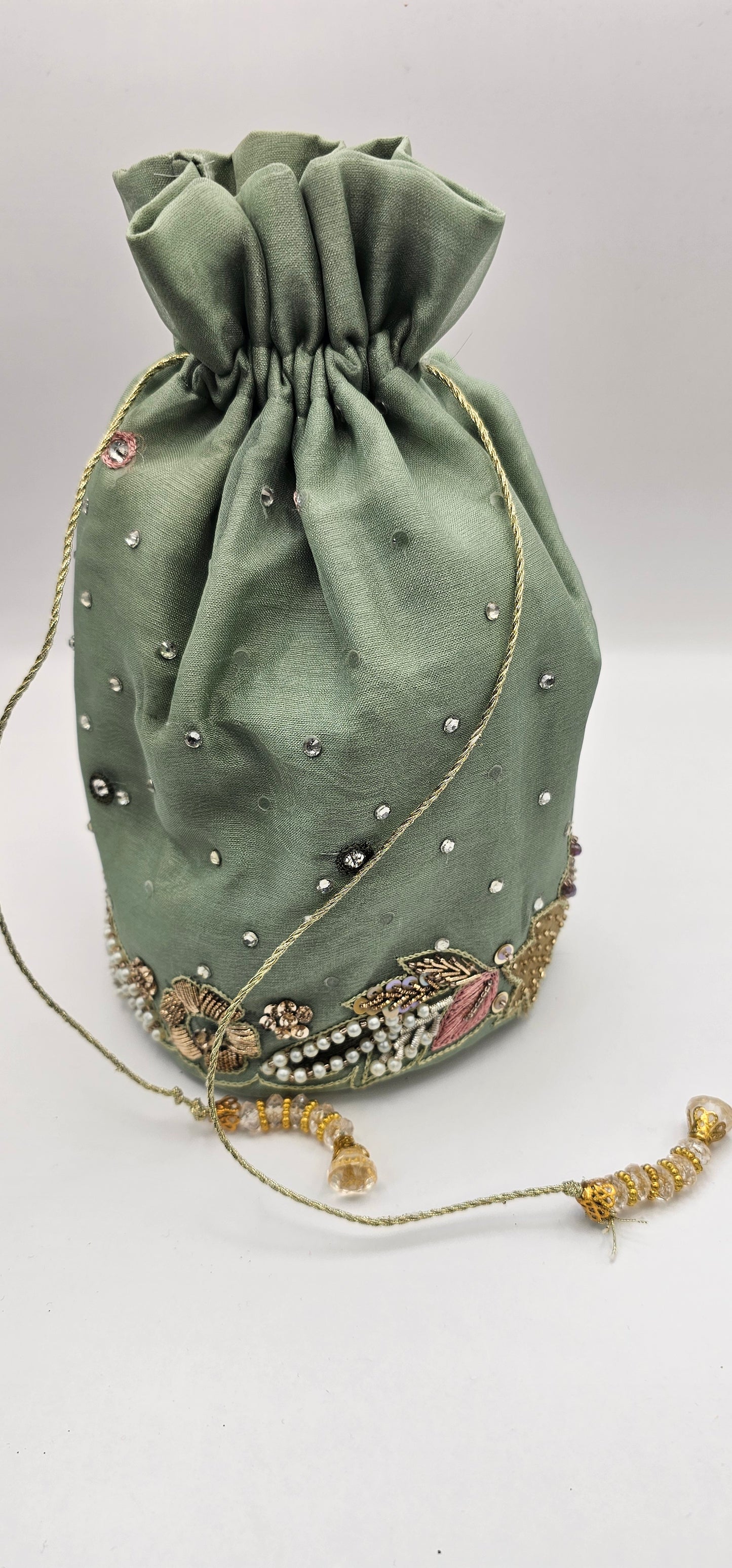 Embroidered Moss Green Multi Coloured Polti Lotus Bag