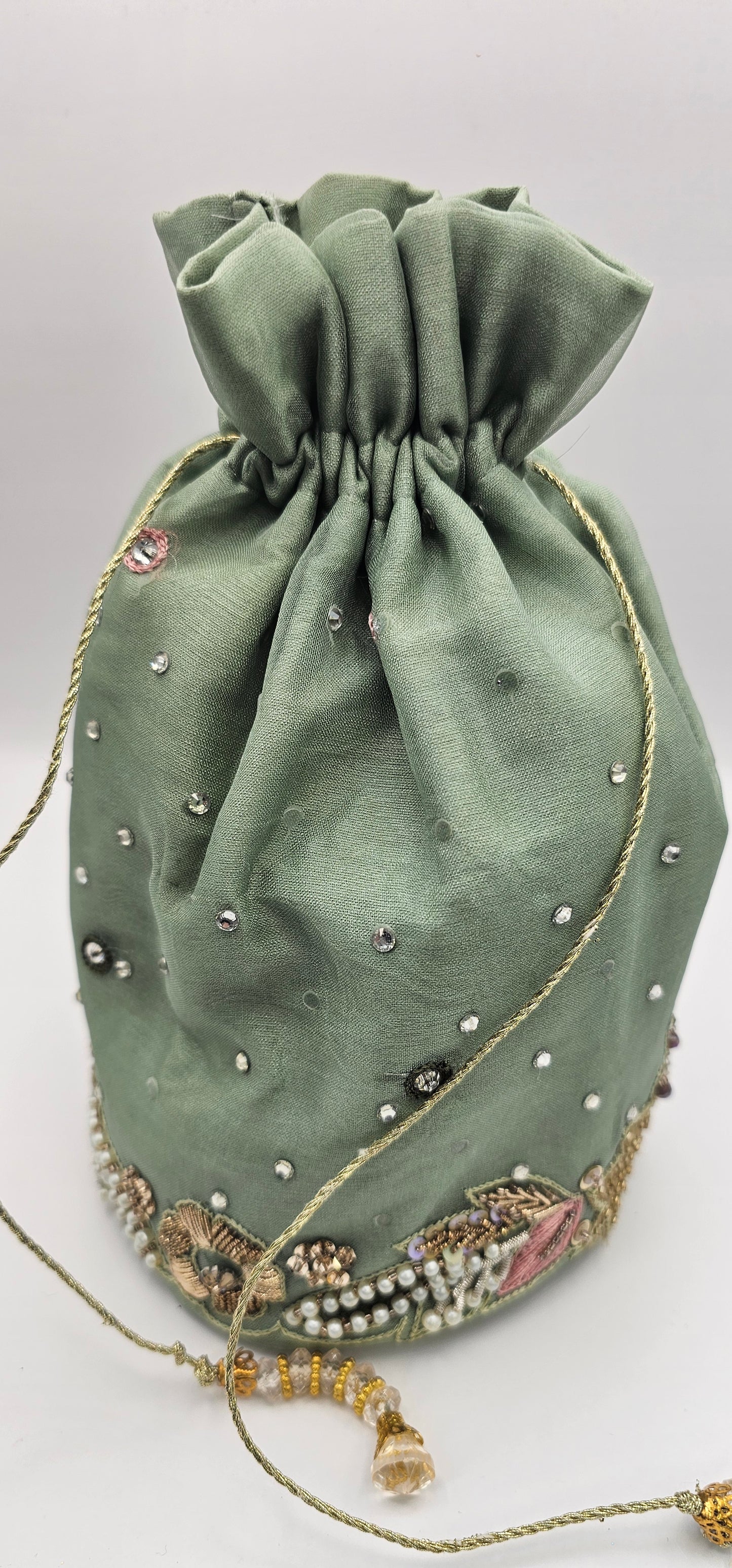 Embroidered Moss Green Multi Coloured Polti Lotus Bag