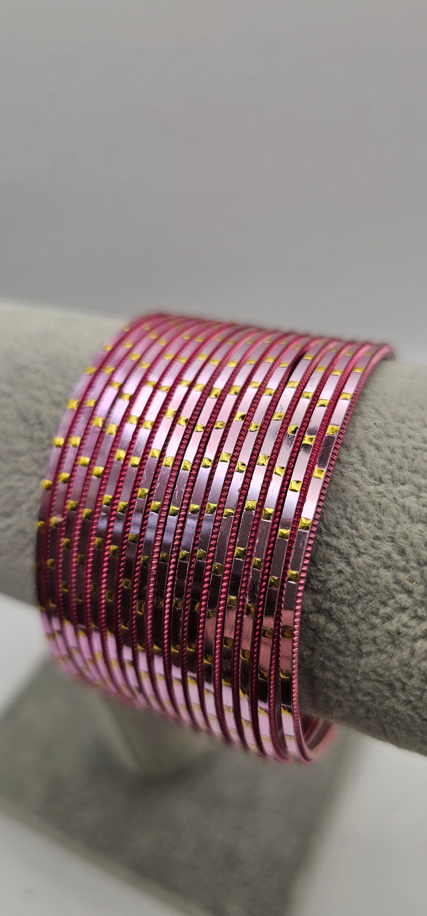 Baby Pink & Gold Dot Metal Bangles Size 2.4