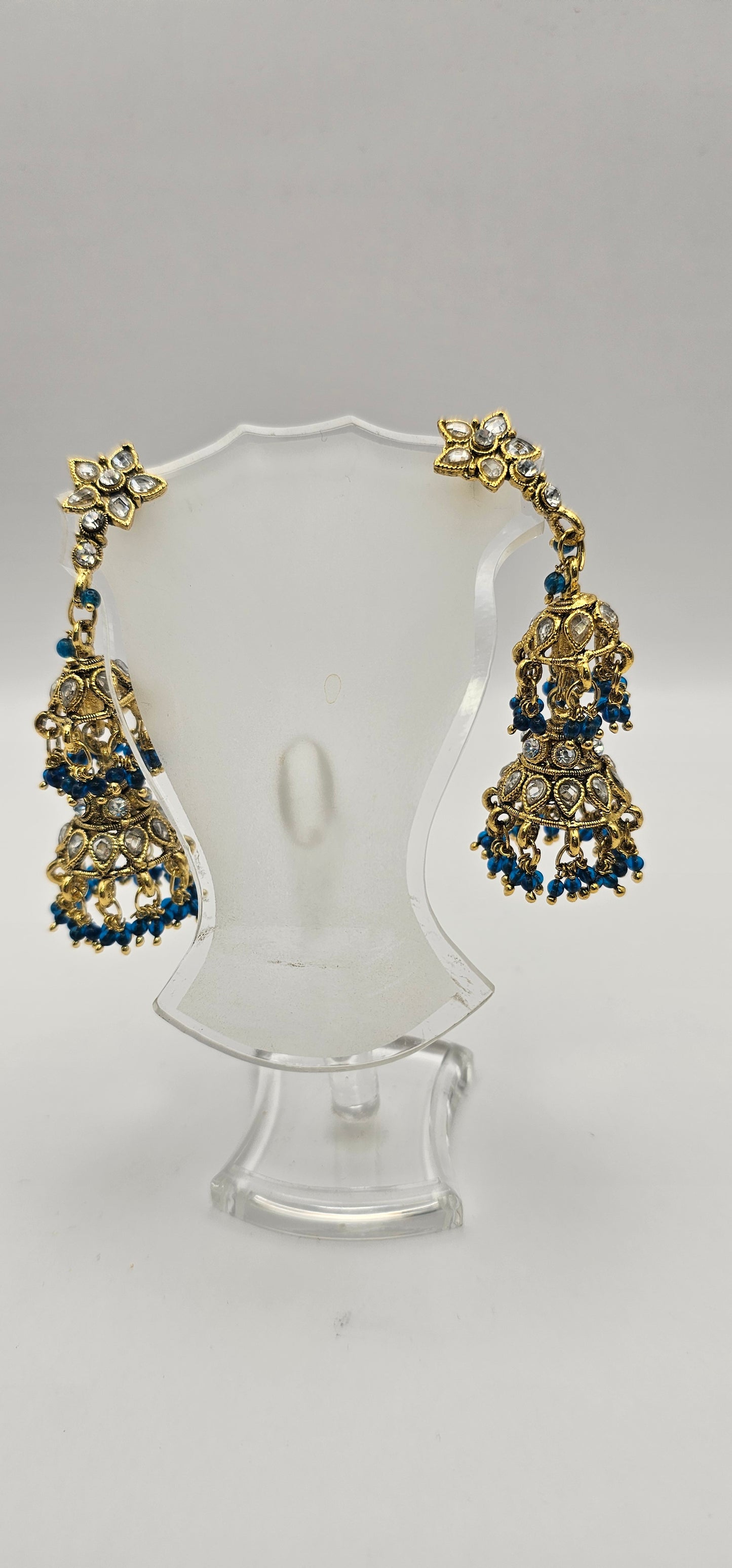 Gold, Navy & Diamond antique earrings