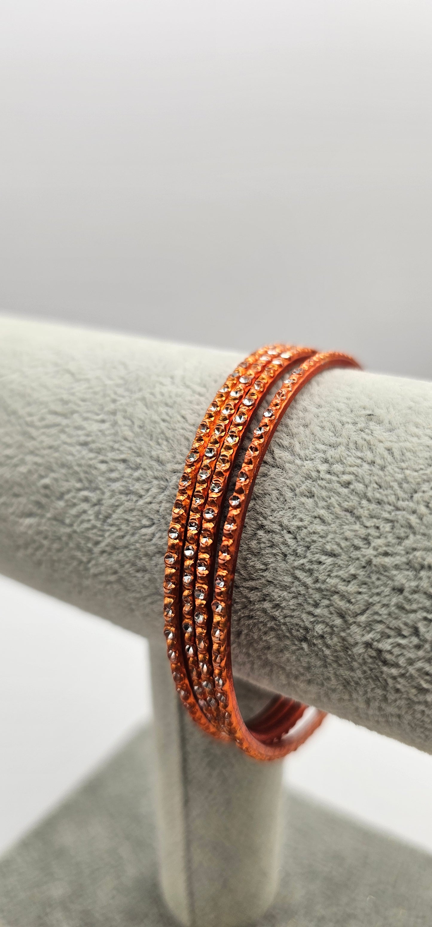 Orange & Diamond/ Glass Indian Metal Bangle Size 2.6